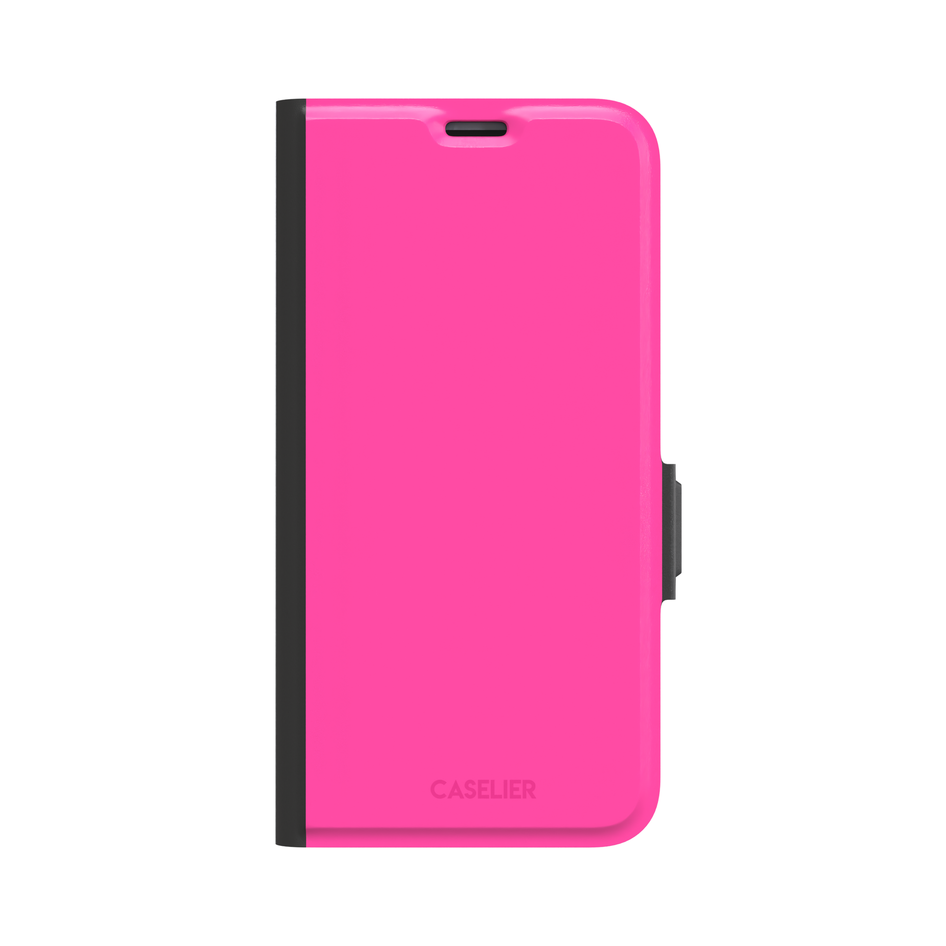 Solid hot pink matte phone case, vivid magenta-pink shade variant, phone case by Caselier — wallet case, front view