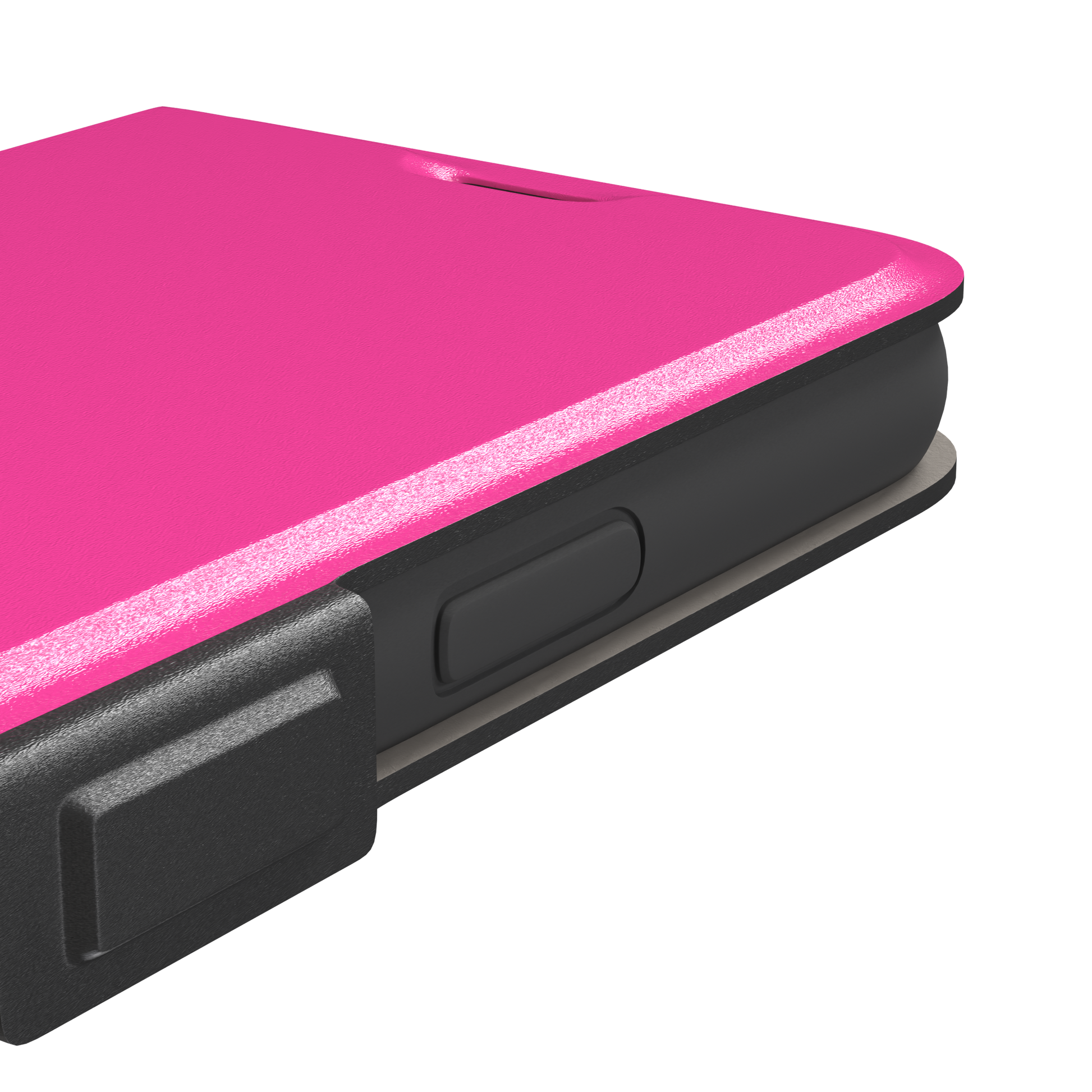 Solid hot pink matte phone case, vivid magenta-pink shade variant, phone case by Caselier — wallet case, volume buttons detail