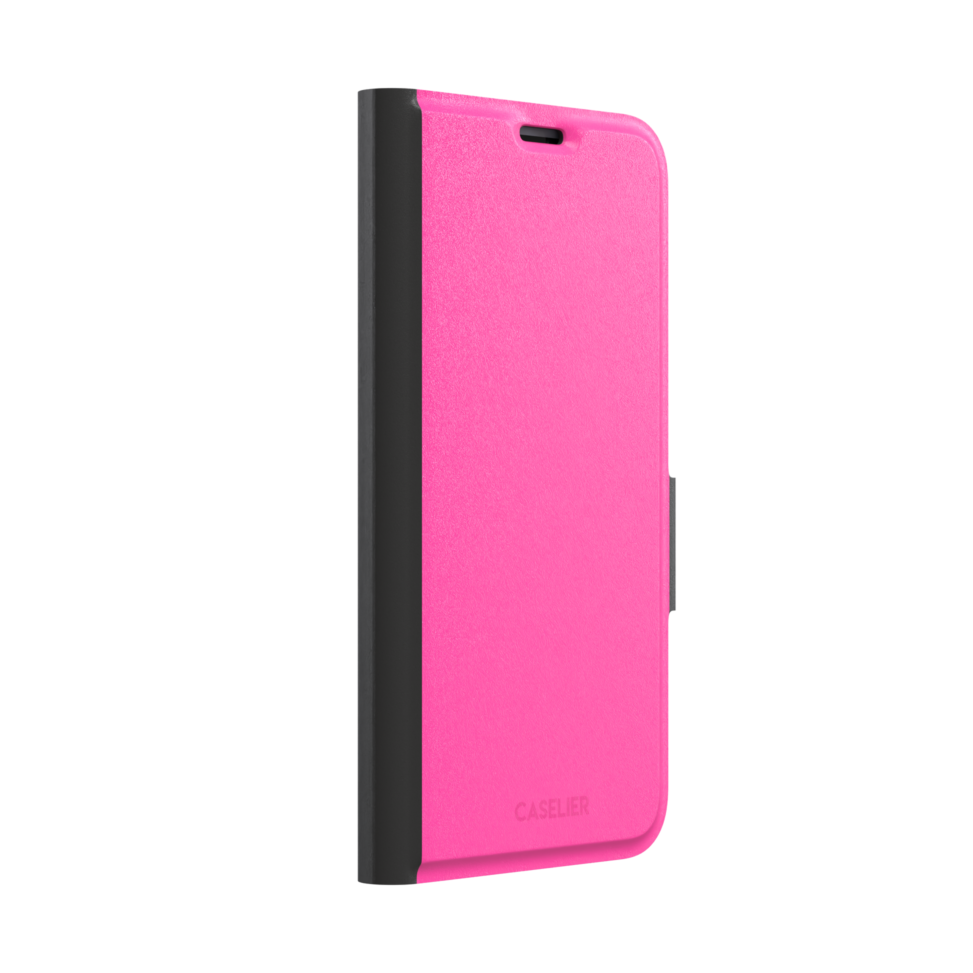 Solid hot pink matte phone case, vivid magenta-pink shade variant, phone case by Caselier — wallet case, left view