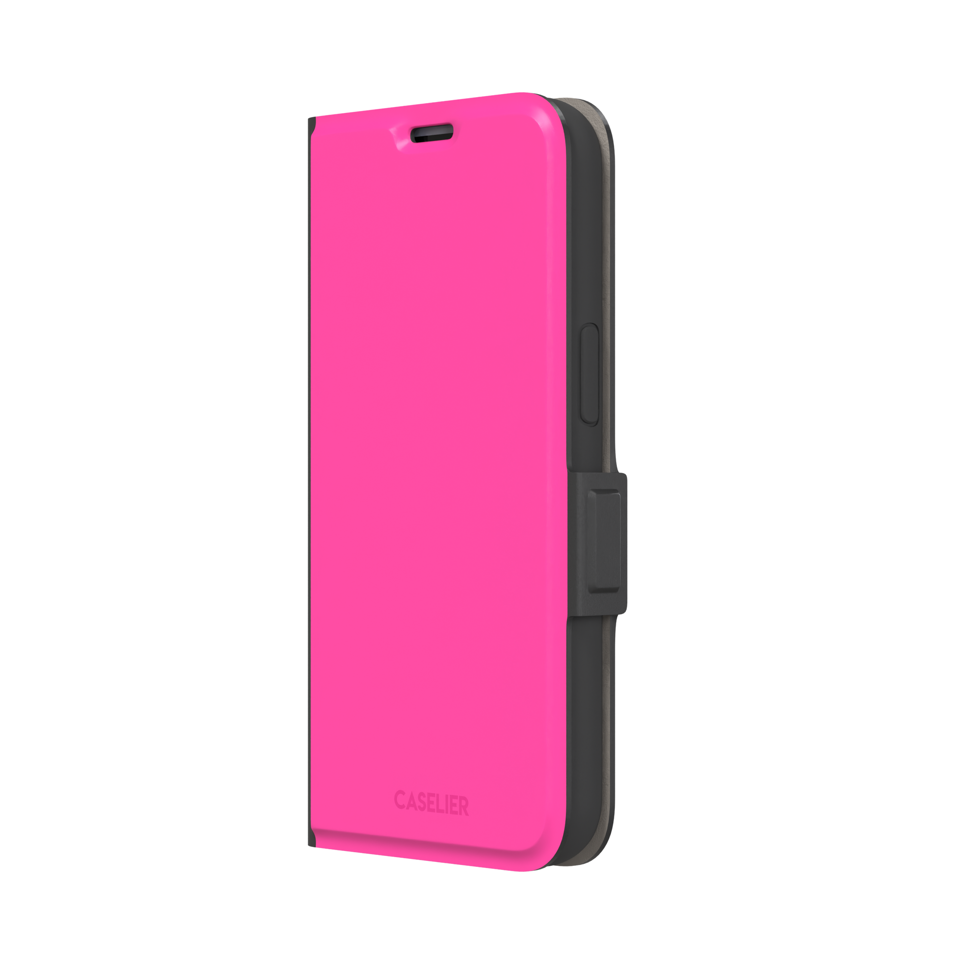 Solid hot pink matte phone case, vivid magenta-pink shade variant, phone case by Caselier — wallet case, right view