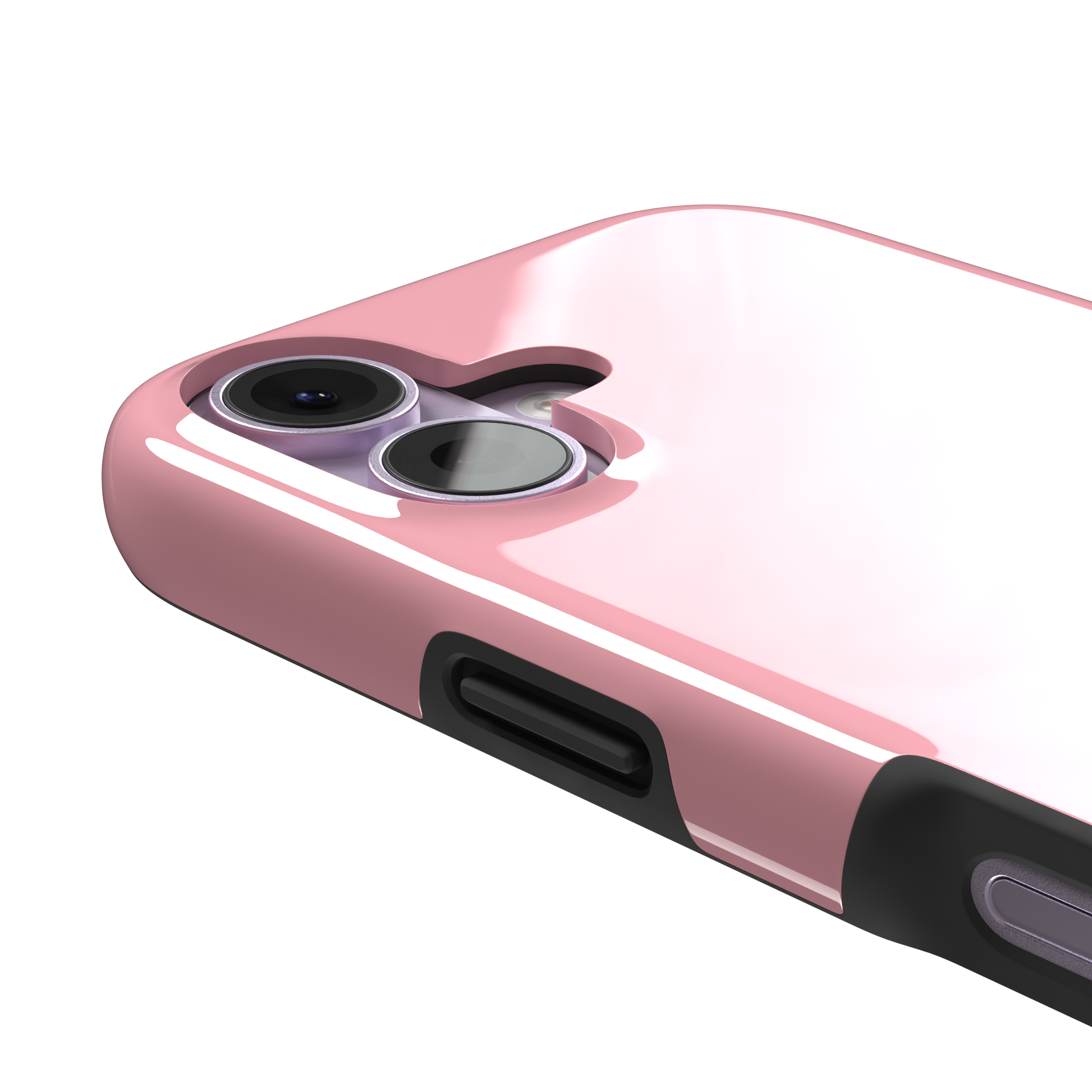 Solid blush pink matte phone case, second front view angle, phone case by Caselier — tough case, volume buttons detail