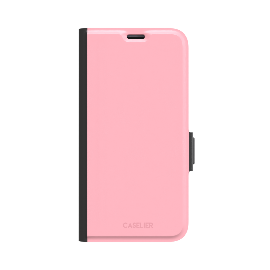 Solid blush pink matte phone case, second front view angle, phone case by Caselier — wallet case, front view