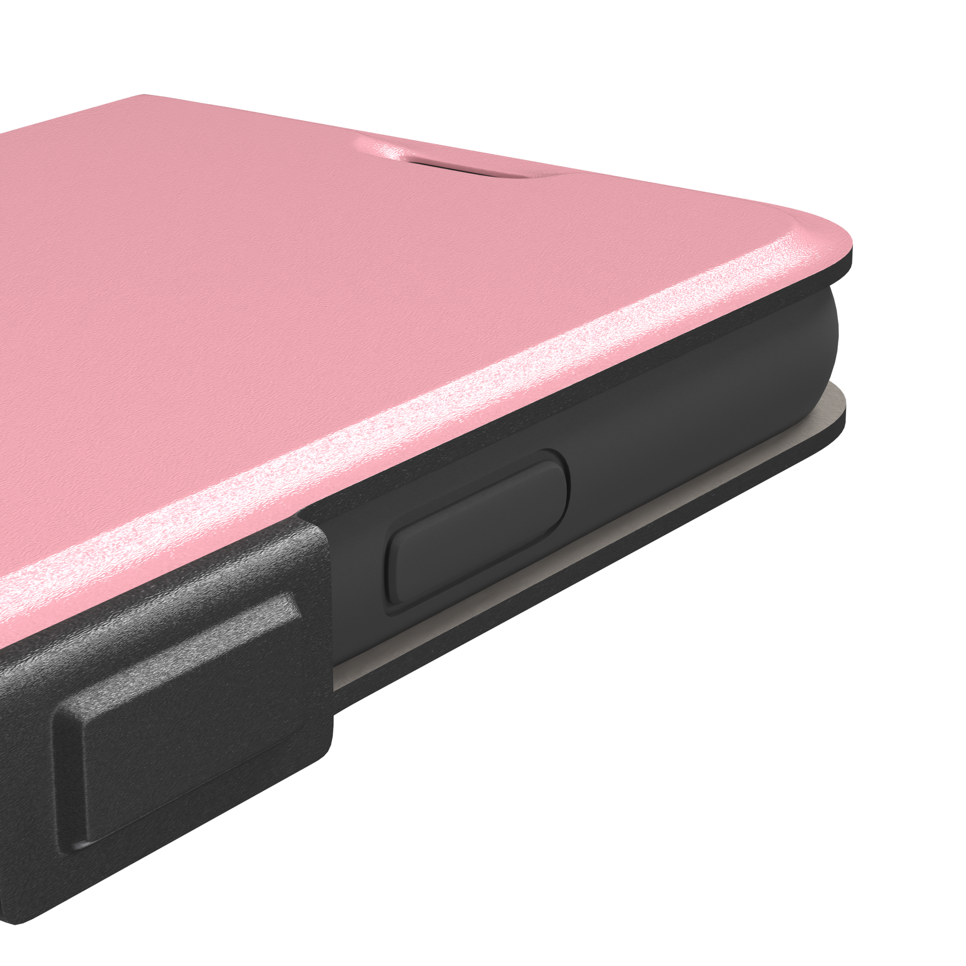 Solid blush pink matte phone case, second front view angle, phone case by Caselier — wallet case, volume buttons detail