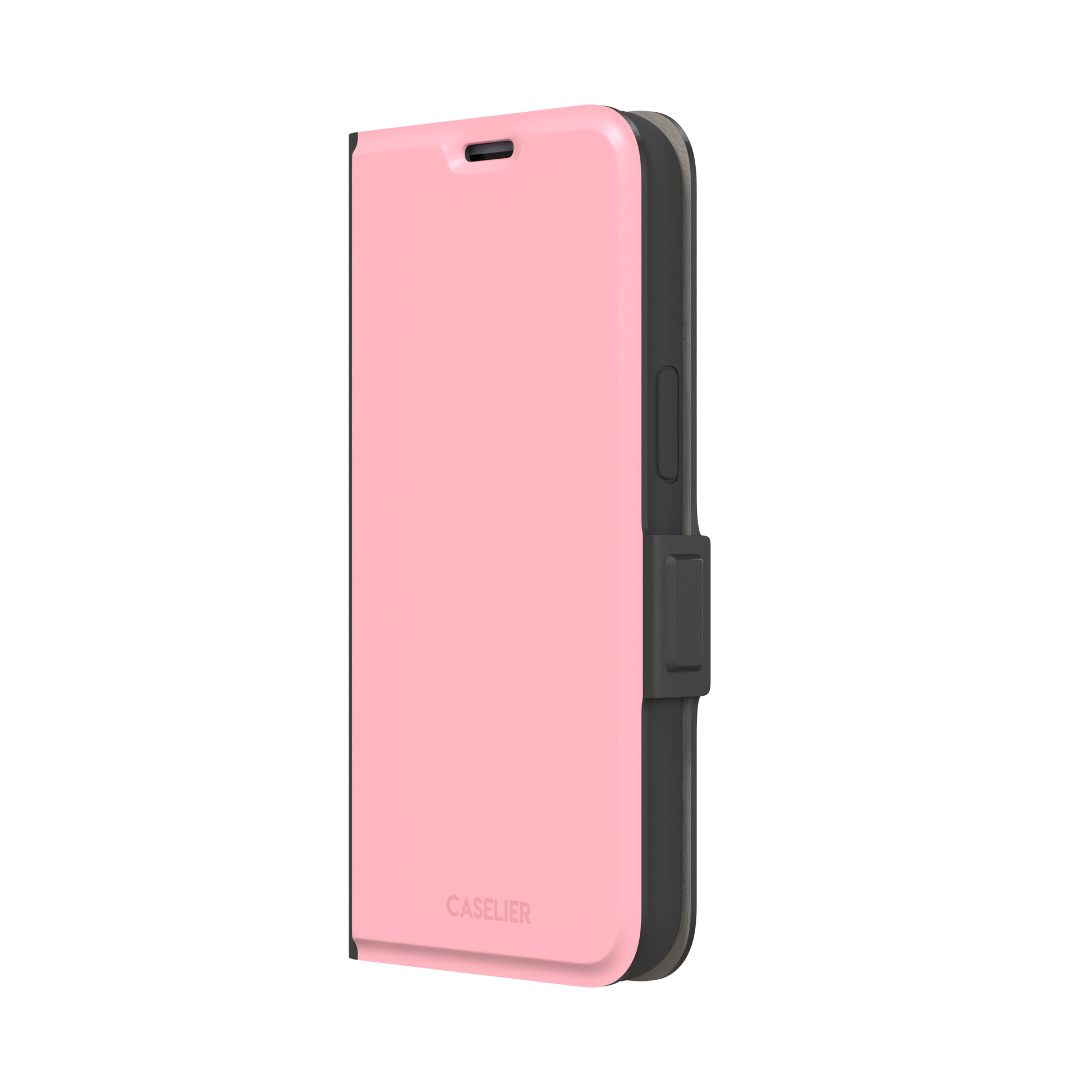 Solid blush pink matte phone case, second front view angle, phone case by Caselier — wallet case, right view