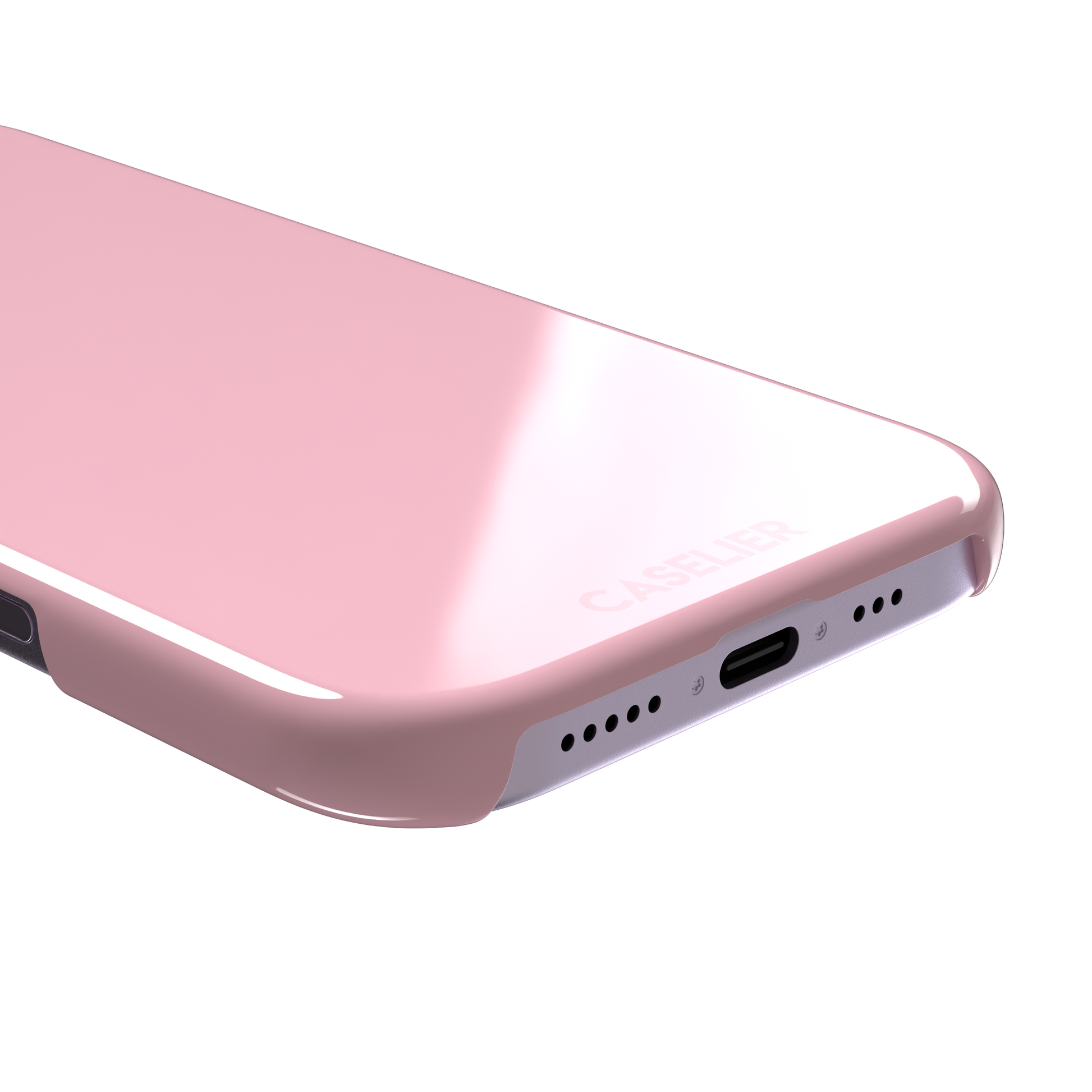 Solid blush pink matte phone case, front view variant, phone case by Caselier — snap case, charging port detail