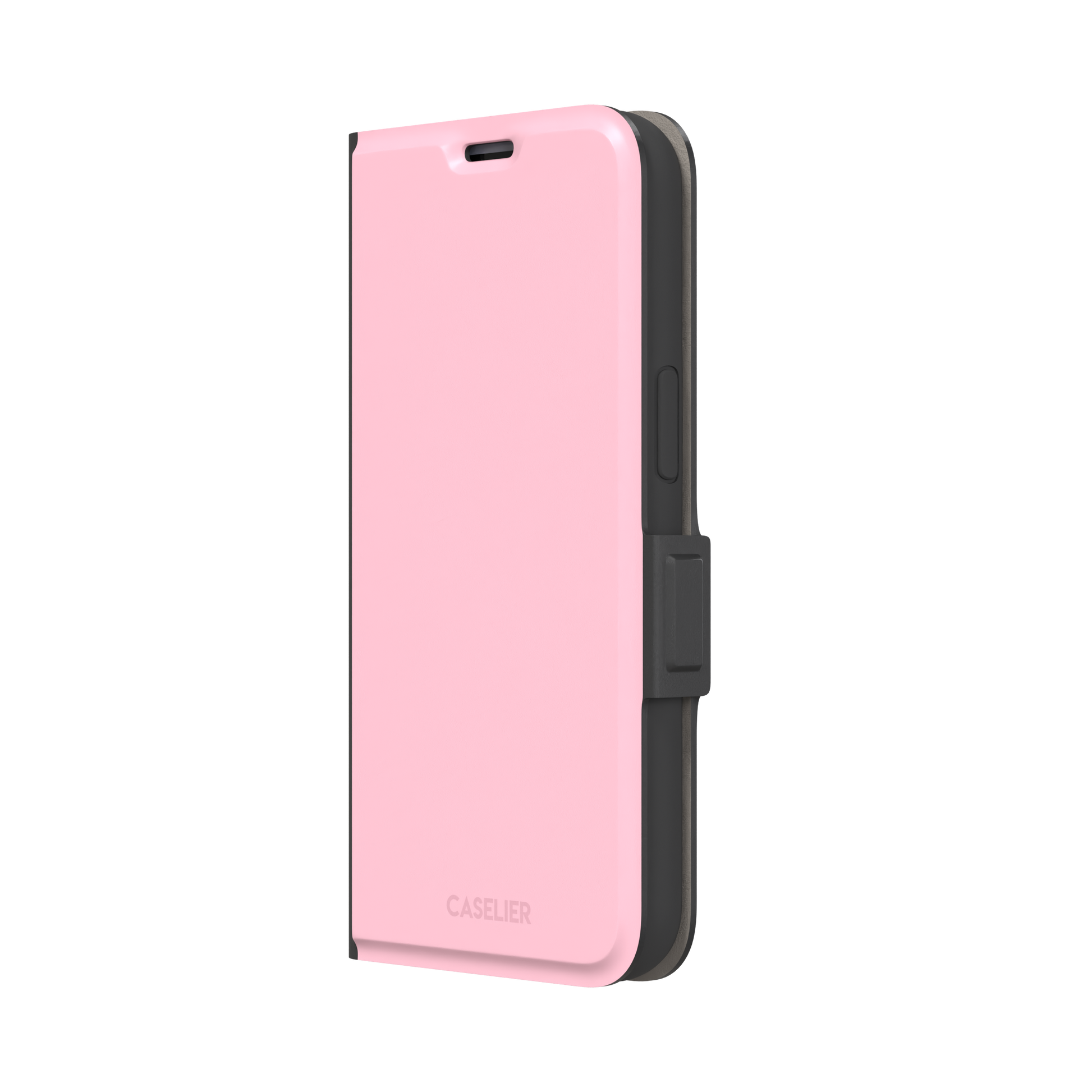Solid blush pink matte phone case, front view variant, phone case by Caselier — wallet case, right view