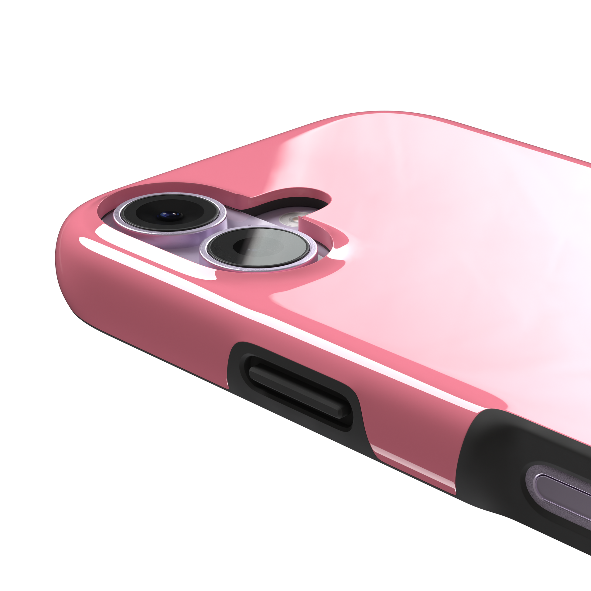 Solid coral-pink matte phone case, slightly deeper pink shade variant, phone case by Caselier — tough case, volume buttons detail