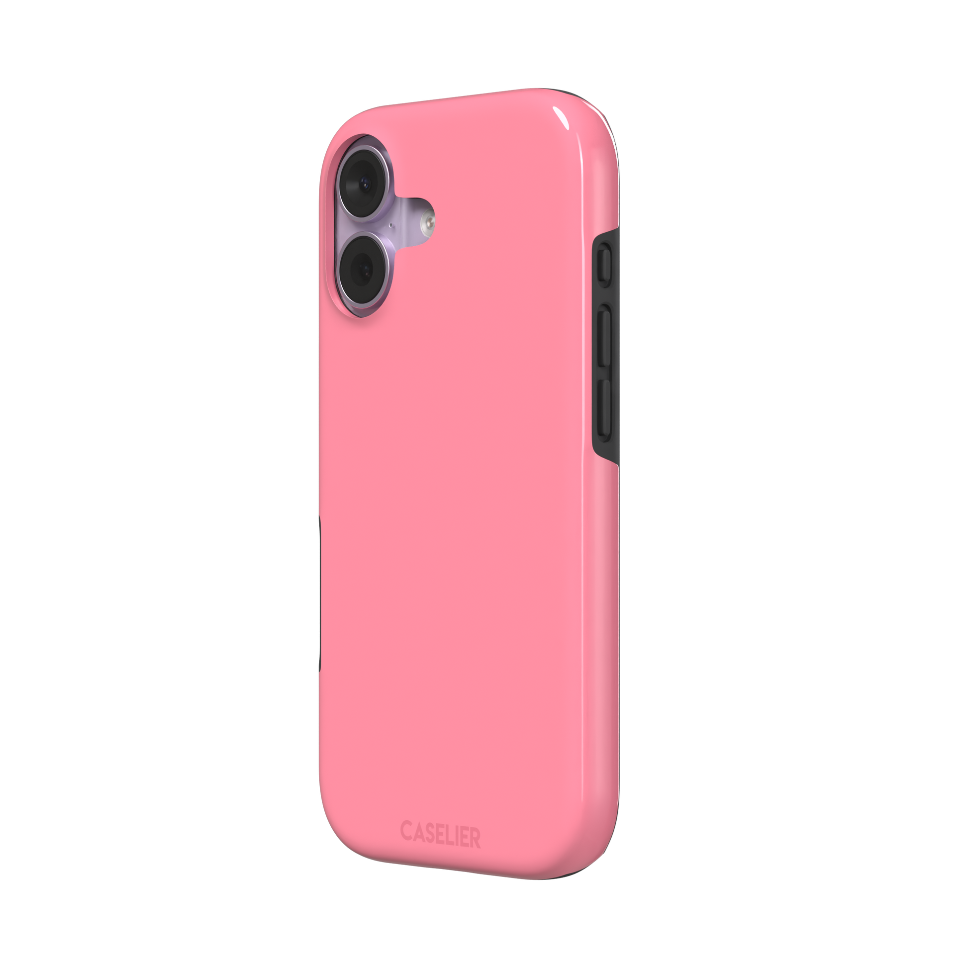 Solid coral-pink matte phone case, slightly deeper pink shade variant, phone case by Caselier — tough case, right view