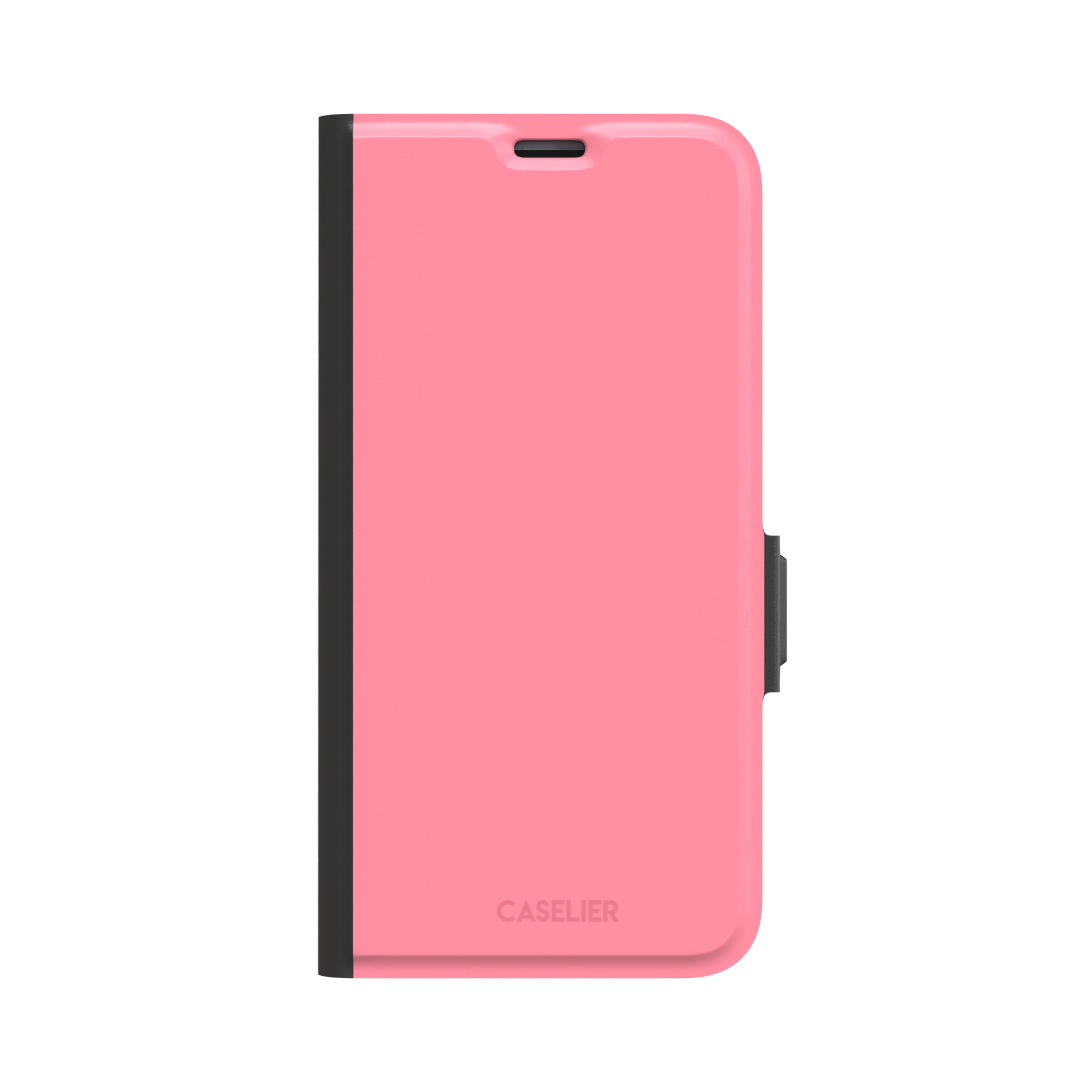 Solid coral-pink matte phone case, slightly deeper pink shade variant, phone case by Caselier — wallet case, front view