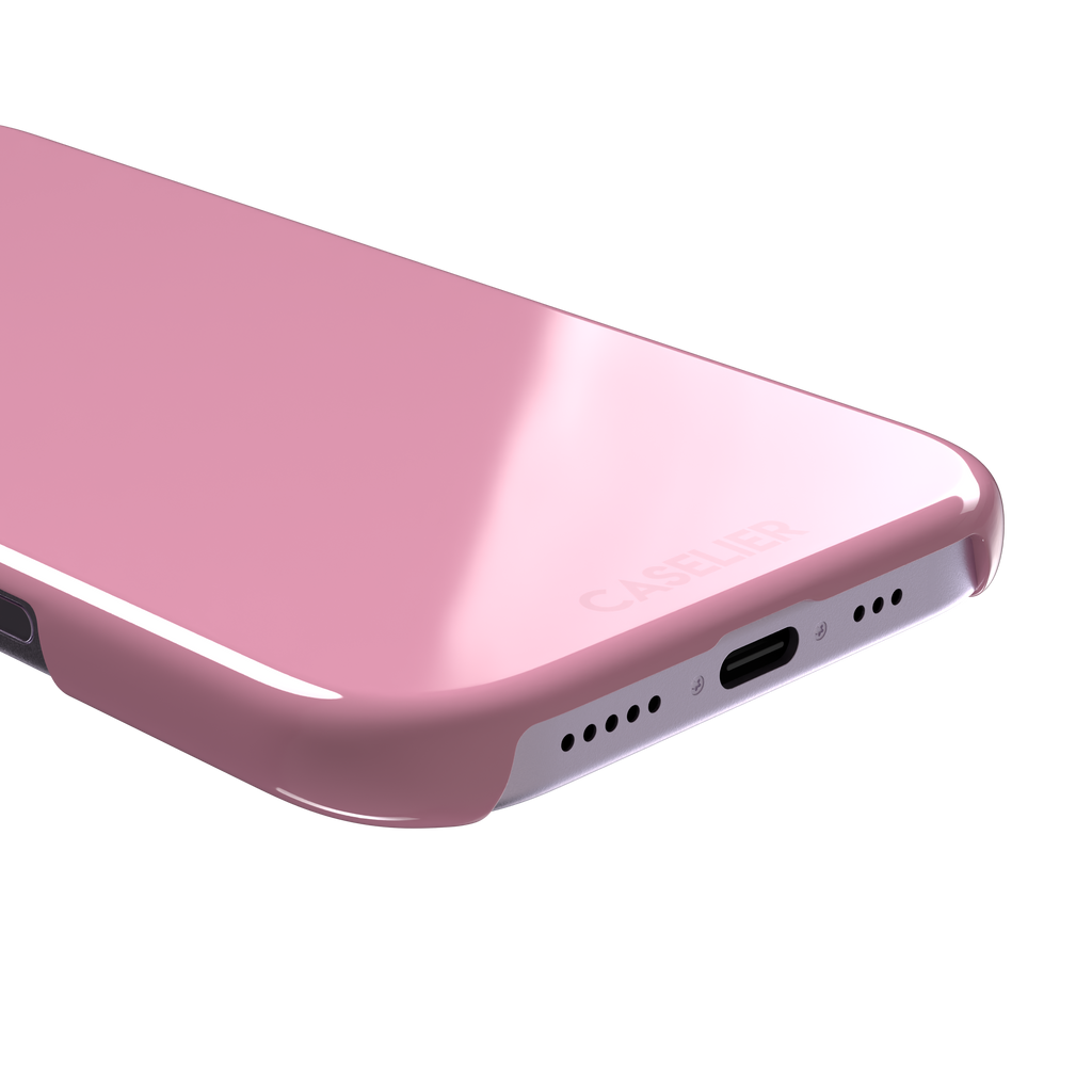 Solid soft pink matte phone case, additional front view, phone case by Caselier — snap case, charging port detail