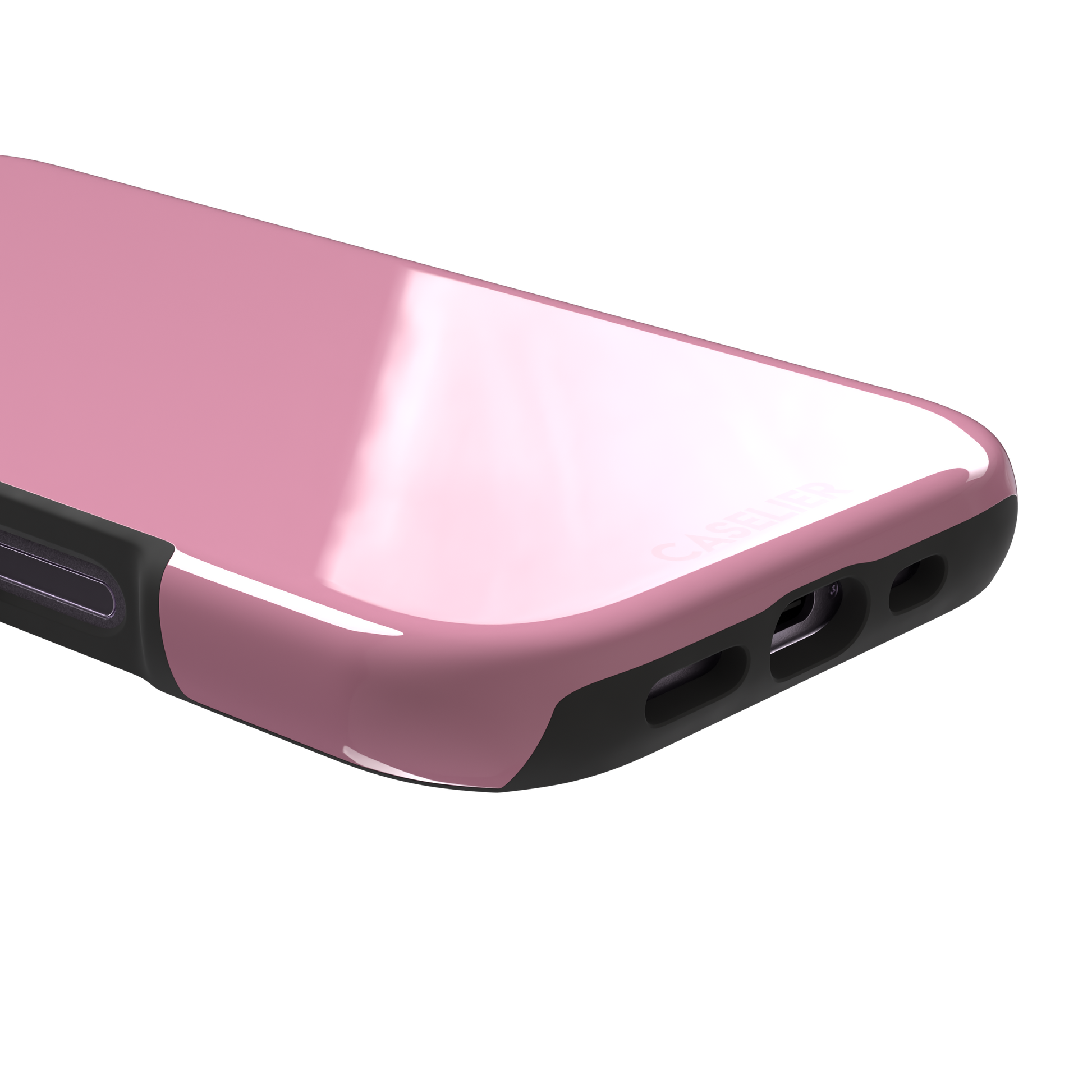 Solid soft pink matte phone case, additional front view, phone case by Caselier — tough case, charging port detail