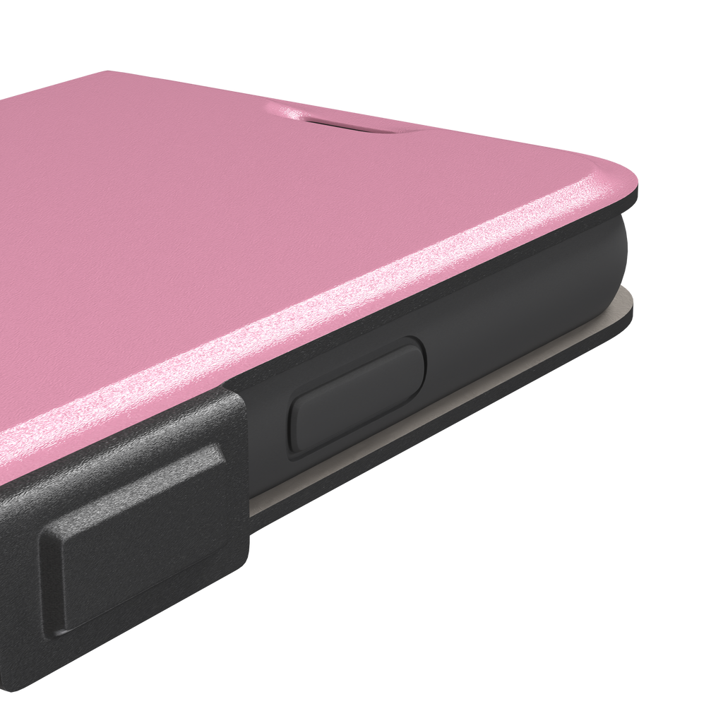 Solid soft pink matte phone case, additional front view, phone case by Caselier — wallet case, volume buttons detail