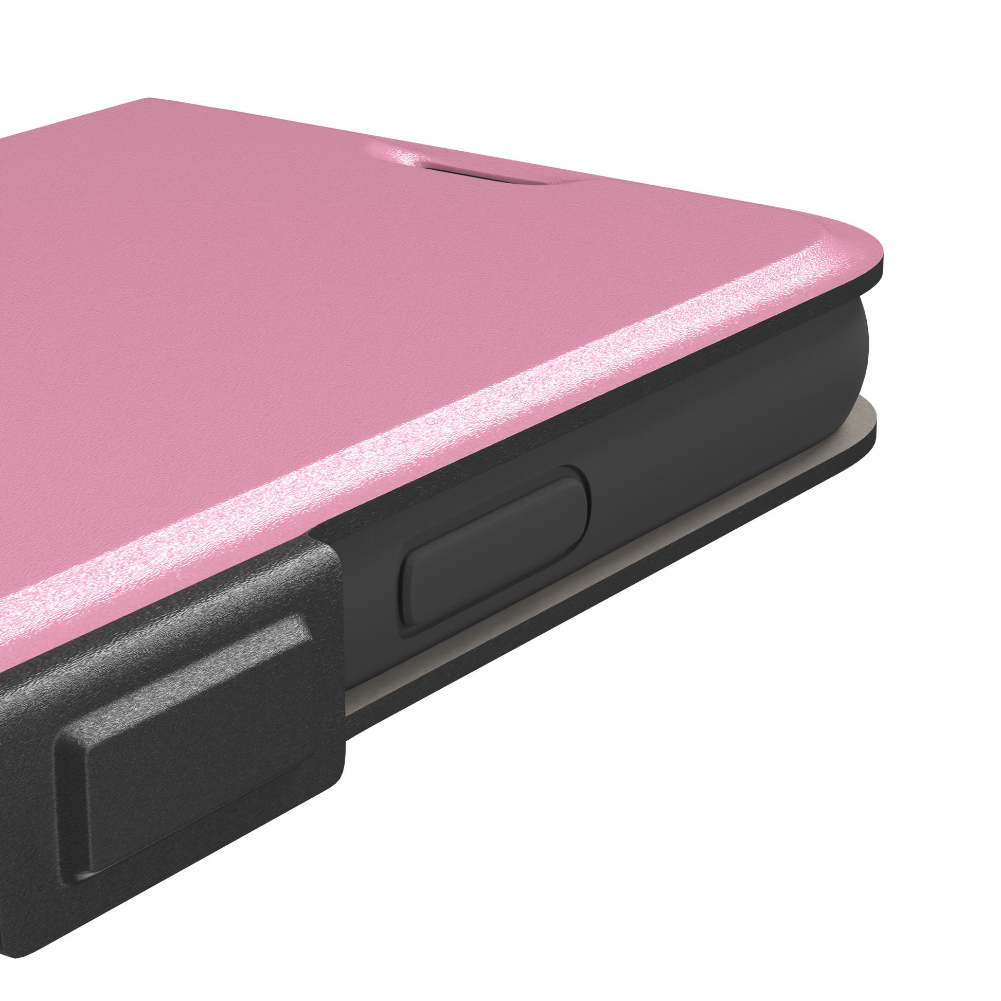Solid soft pink matte phone case, additional front view, phone case by Caselier — wallet case, volume buttons detail