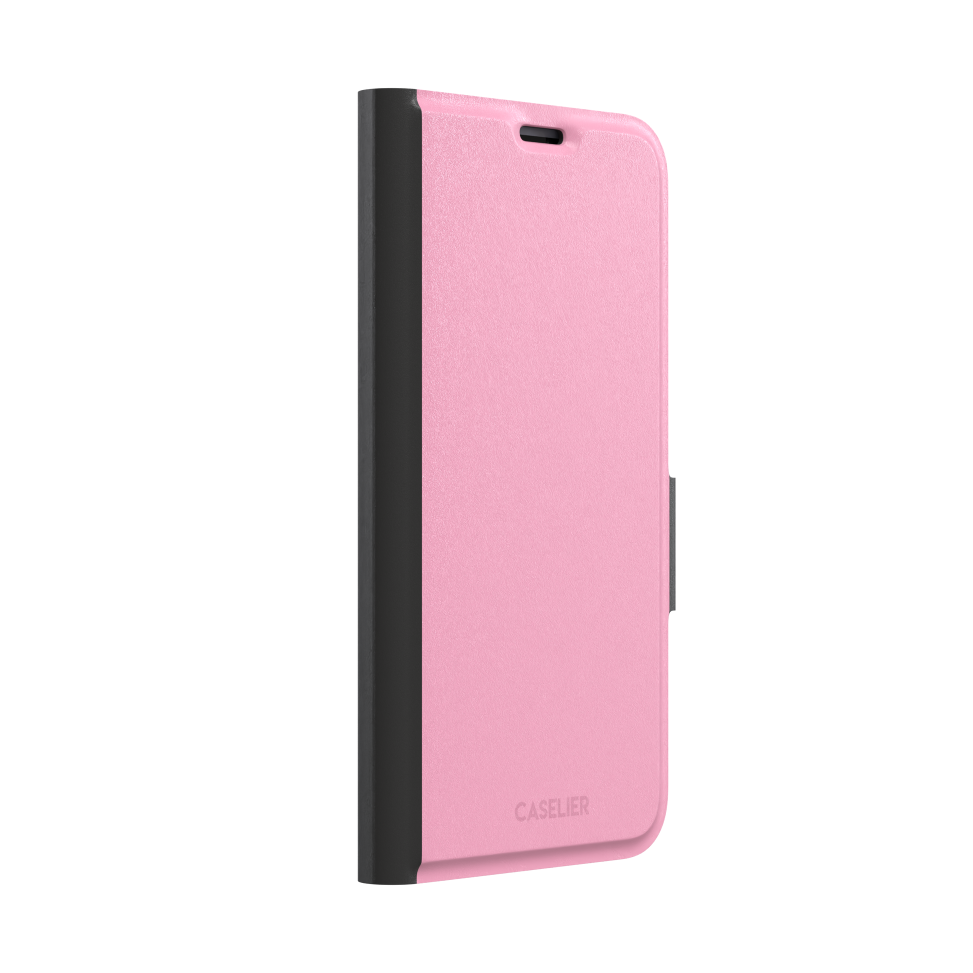 Solid soft pink matte phone case, additional front view, phone case by Caselier — wallet case, left view