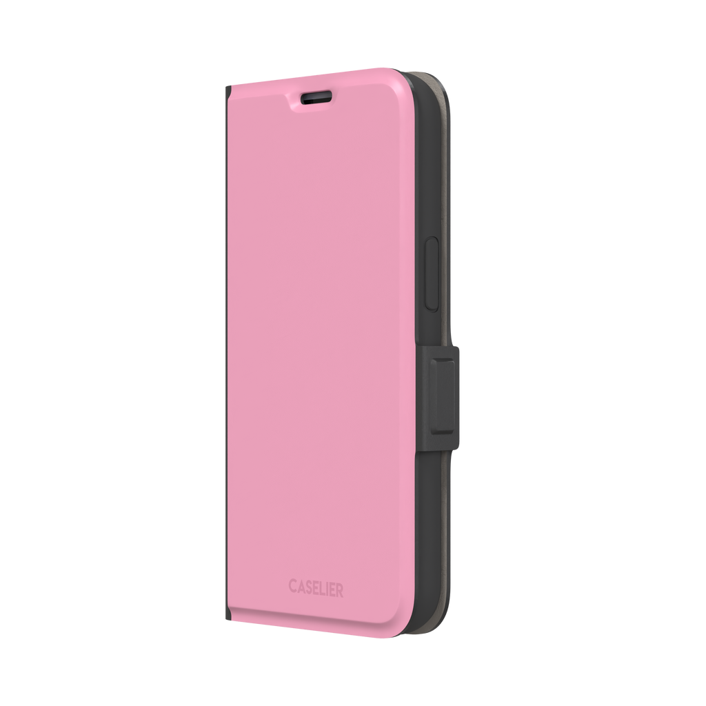 Solid soft pink matte phone case, additional front view, phone case by Caselier — wallet case, right view