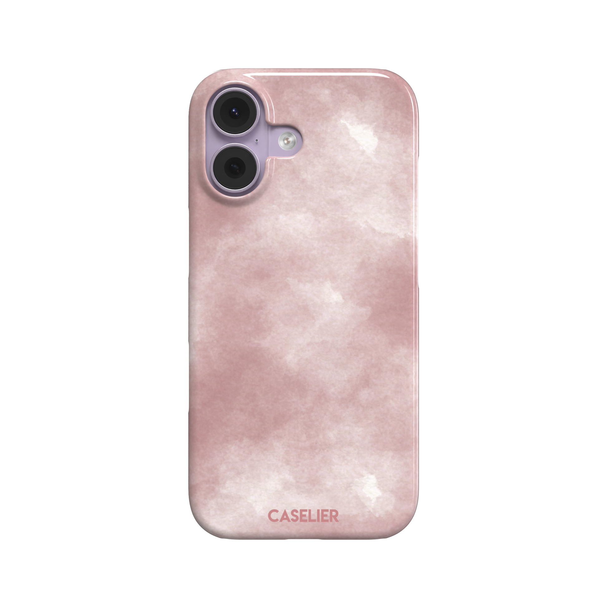 Pink soft rose watercolor phone case with hazy white cloud diffusions on blush background, phone case by Caselier — snap case, front view