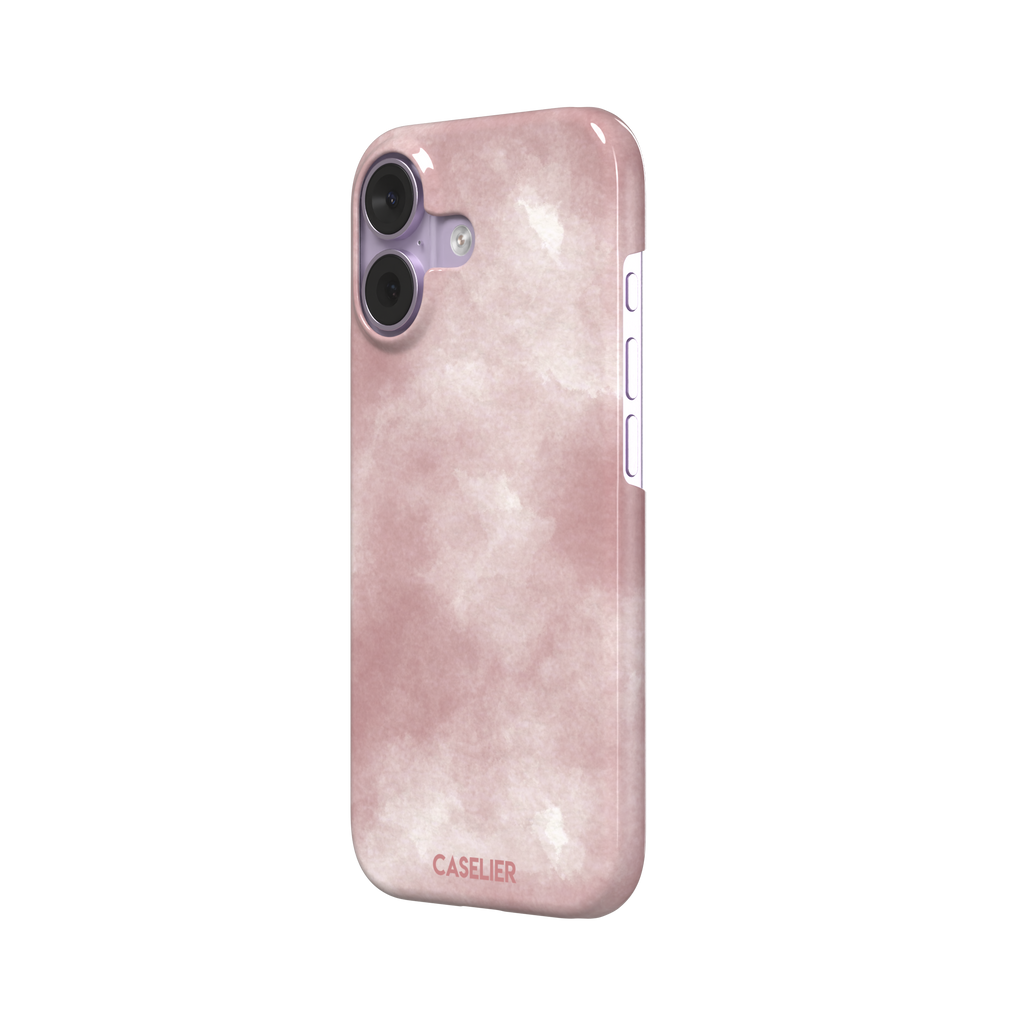 Pink soft rose watercolor phone case with hazy white cloud diffusions on blush background, phone case by Caselier — snap case, right view