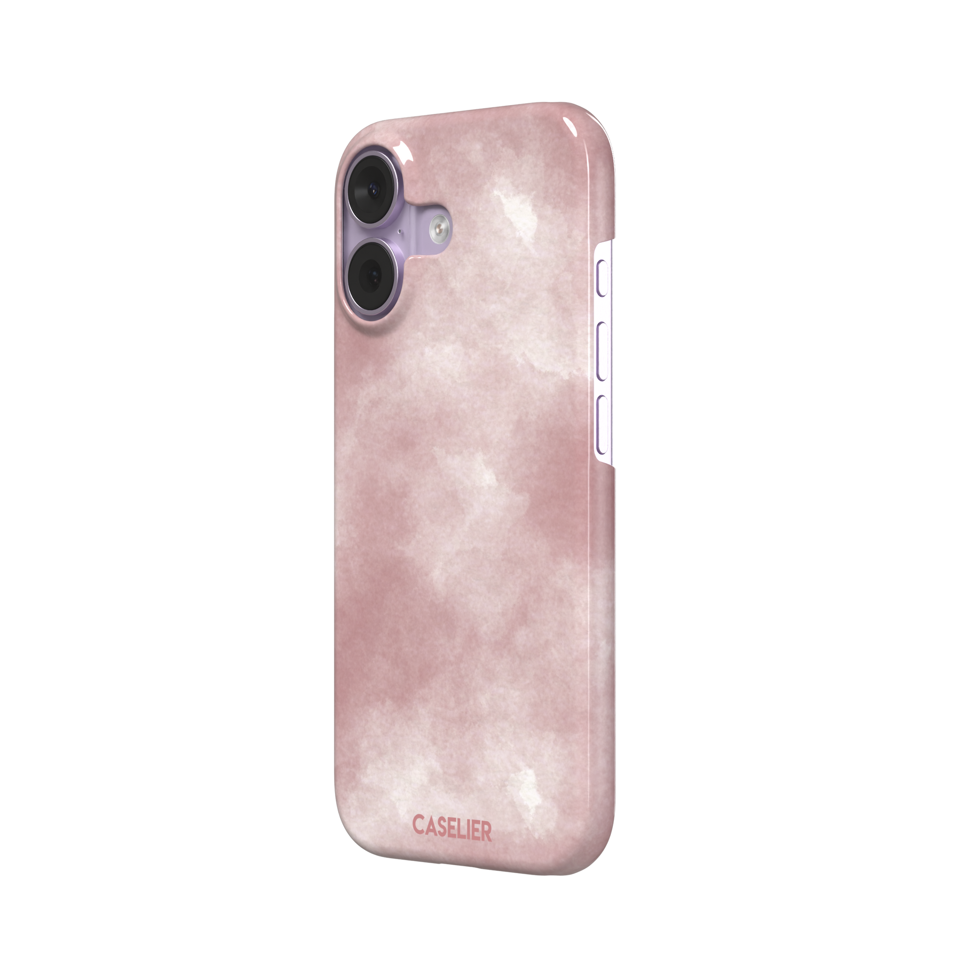 Pink soft rose watercolor phone case with hazy white cloud diffusions on blush background, phone case by Caselier — snap case, right view
