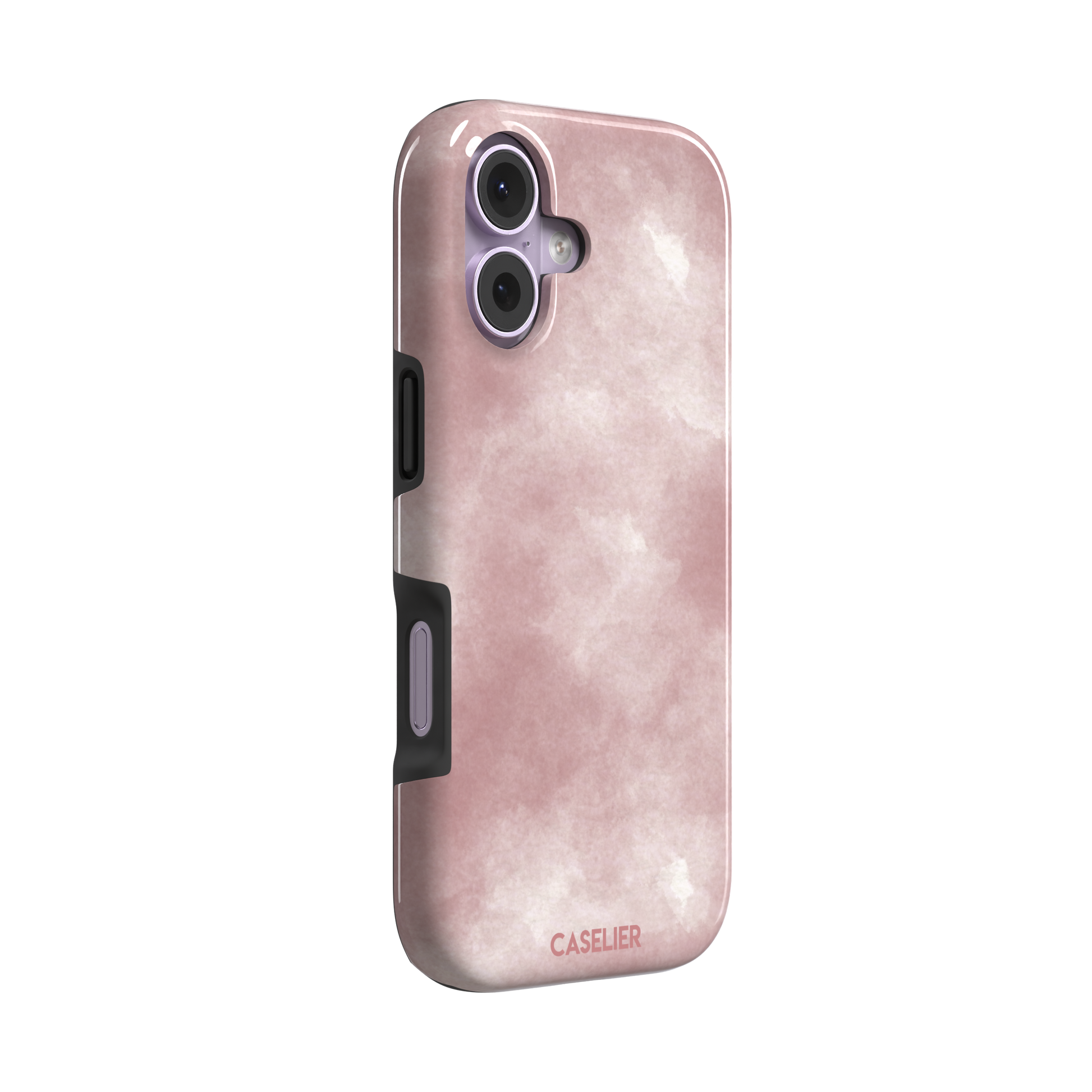 Pink soft rose watercolor phone case with hazy white cloud diffusions on blush background, phone case by Caselier — tough case, left view
