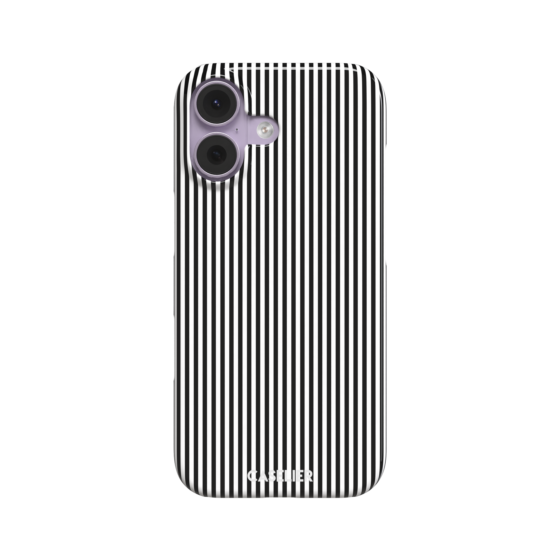 Pinstripe phone case in black and white vertical stripes, phone case by Caselier — snap case, front view | Caselier