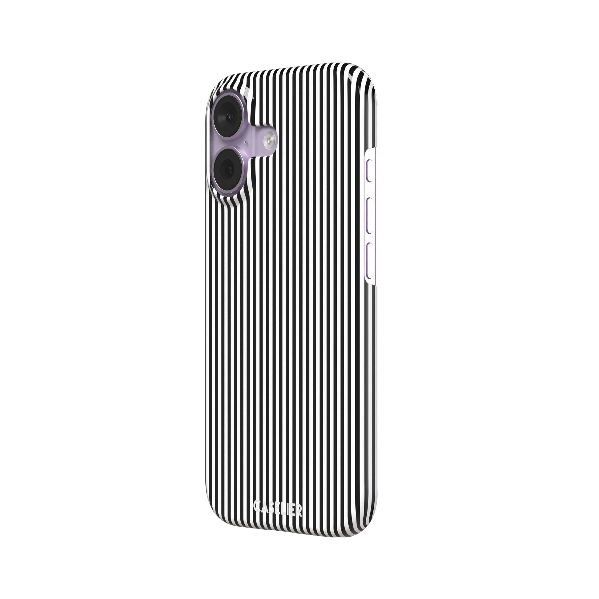 Pinstripe phone case in black and white vertical stripes, phone case by Caselier — snap case, right view | Caselier