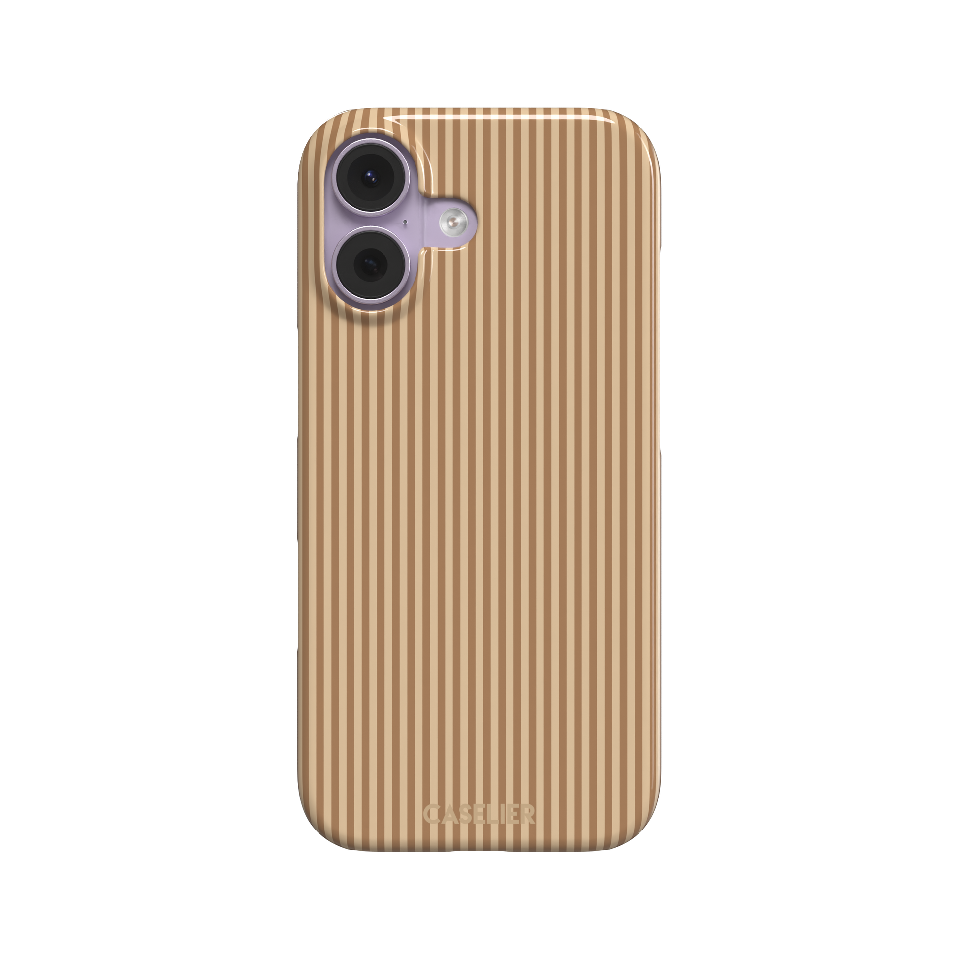 Pinstripe phone case in warm tan and caramel brown vertical stripes, phone case by Caselier — snap case, front view | Caselier