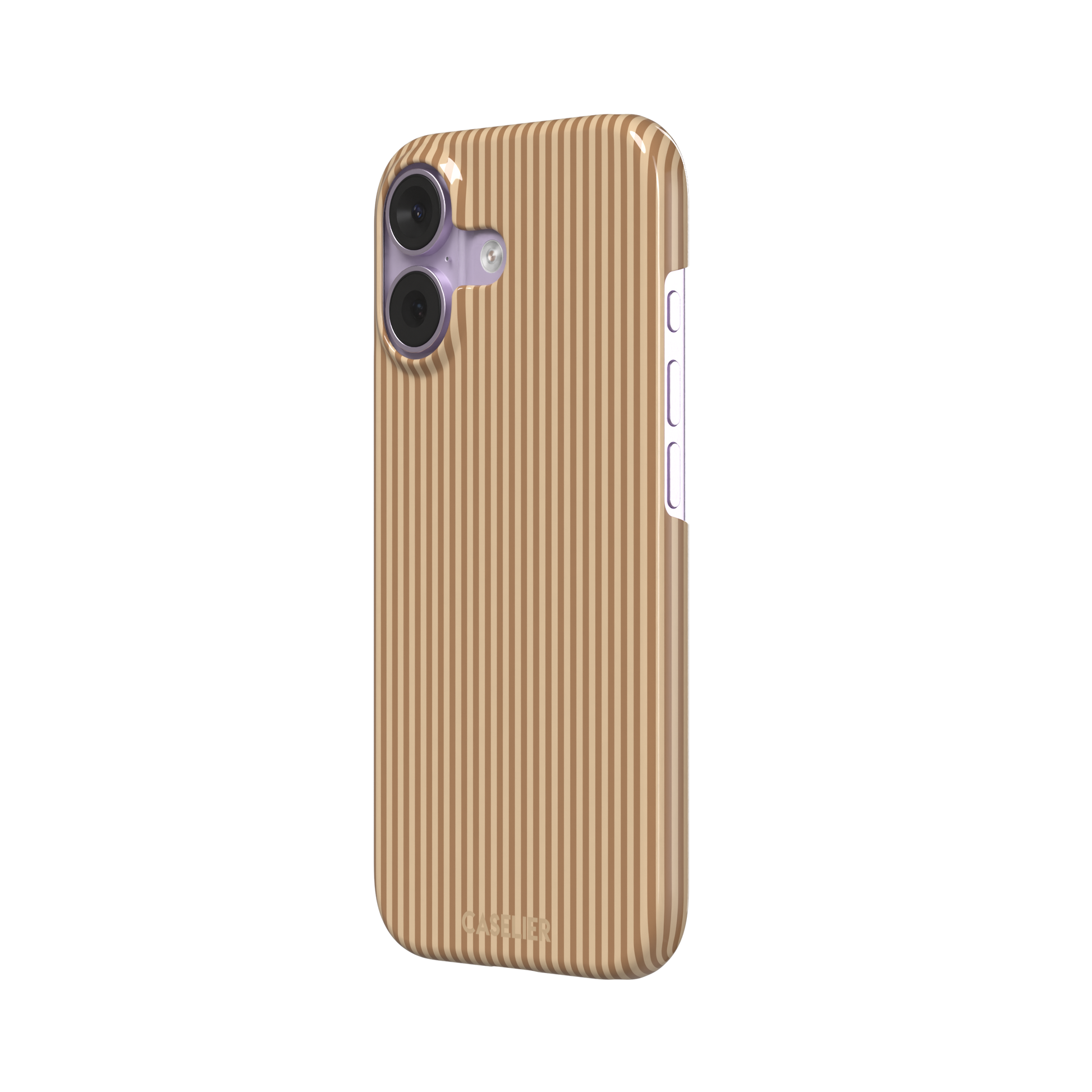 Pinstripe phone case in warm tan and caramel brown vertical stripes, phone case by Caselier — snap case, right view | Caselier