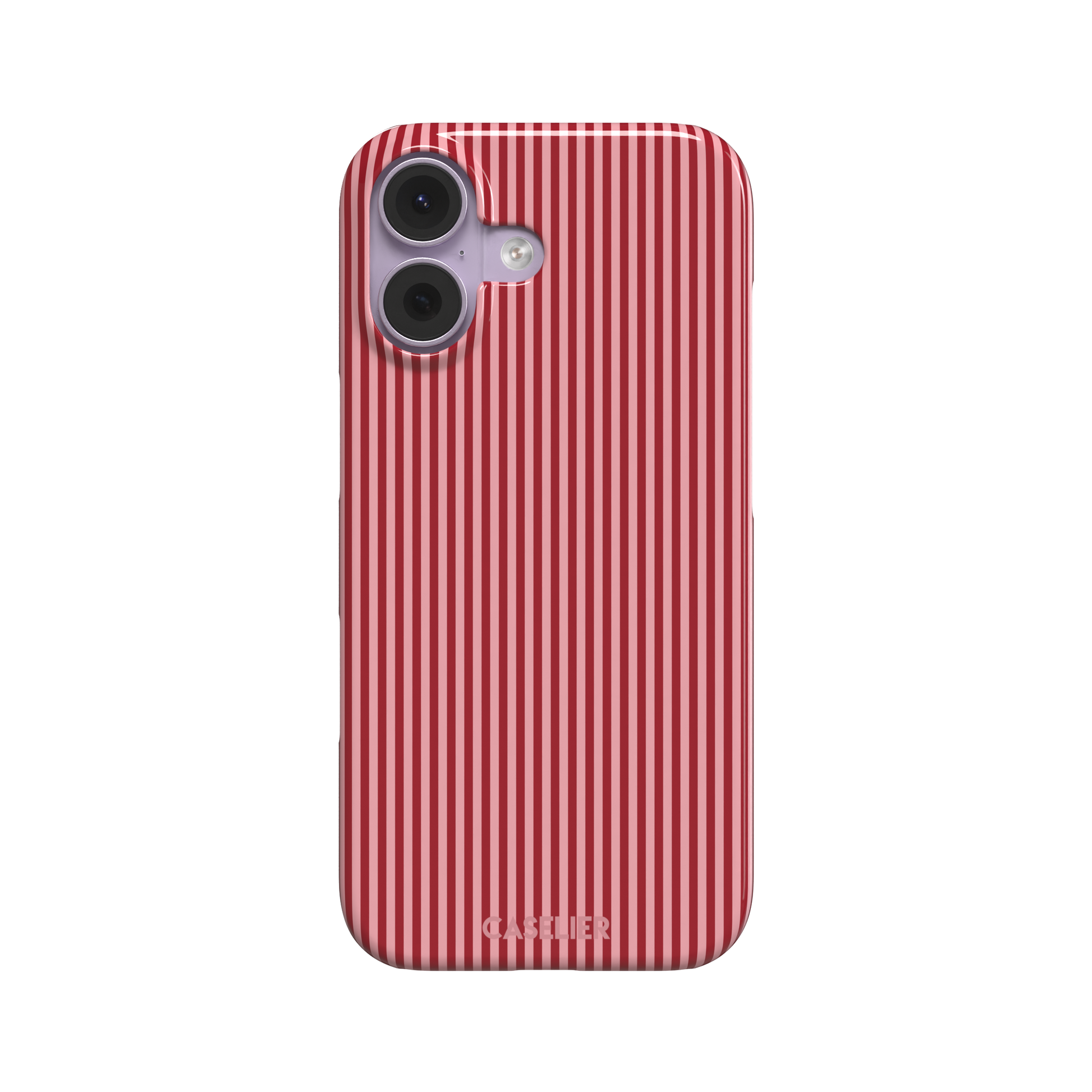 Pinstripe phone case in crimson and blush pink vertical stripes, phone case by Caselier — snap case, front view | Caselier