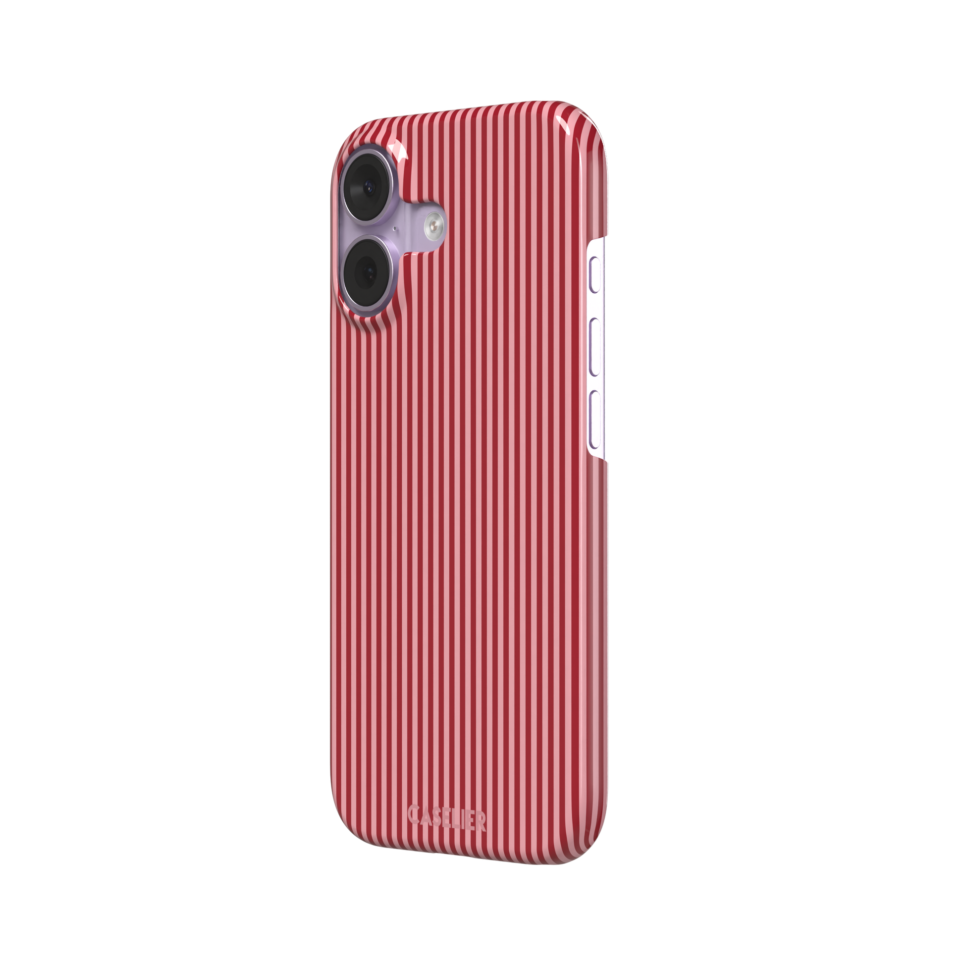Pinstripe phone case in crimson and blush pink vertical stripes, phone case by Caselier — snap case, right view | Caselier