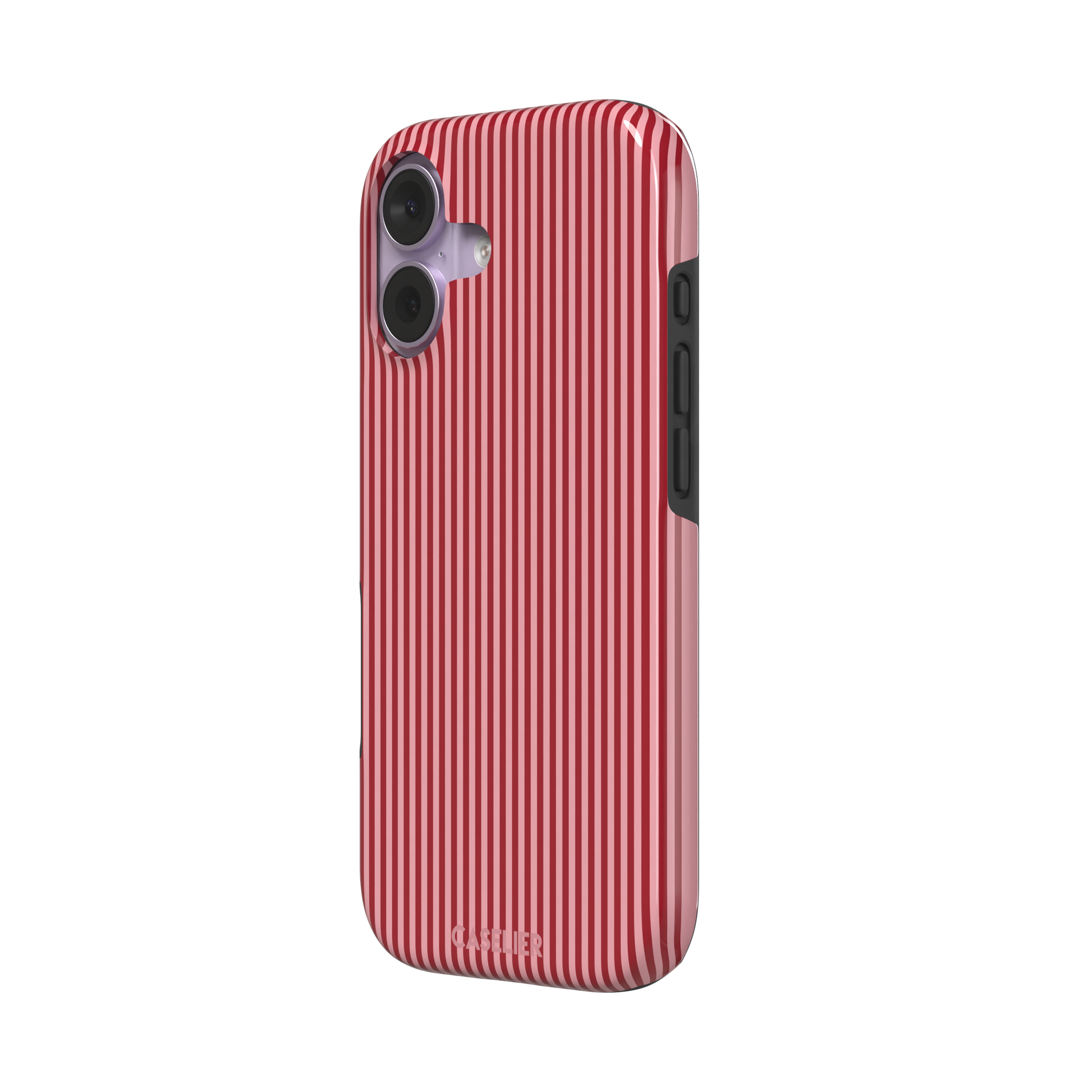 Pinstripe phone case in crimson and blush pink vertical stripes, phone case by Caselier — tough case, right view | Caselier