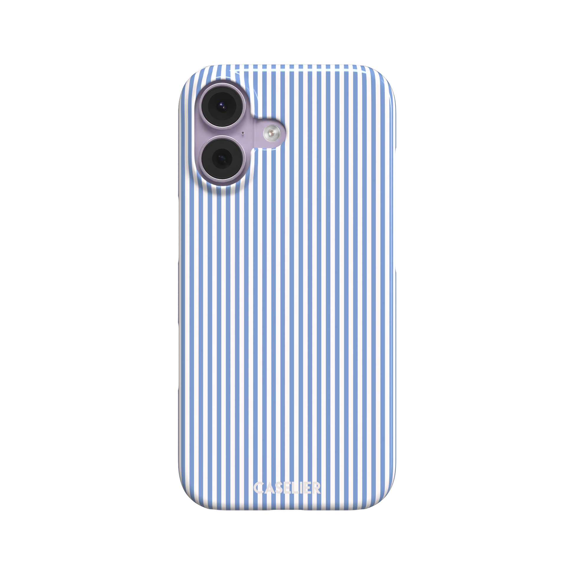Pinstripe phone case in cornflower blue and white vertical stripes, phone case by Caselier — snap case, front view | Caselier