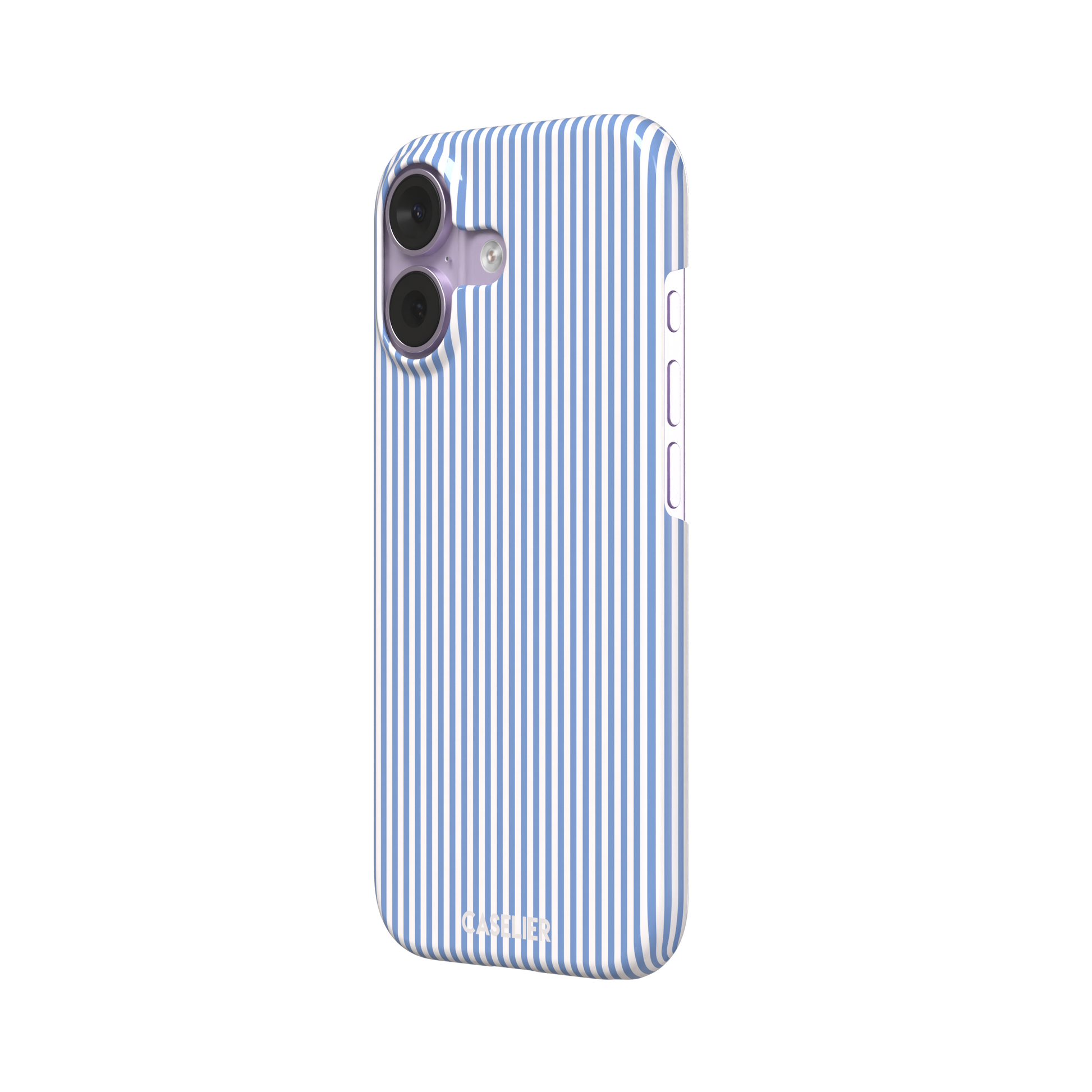 Pinstripe phone case in cornflower blue and white vertical stripes, phone case by Caselier — snap case, right view | Caselier