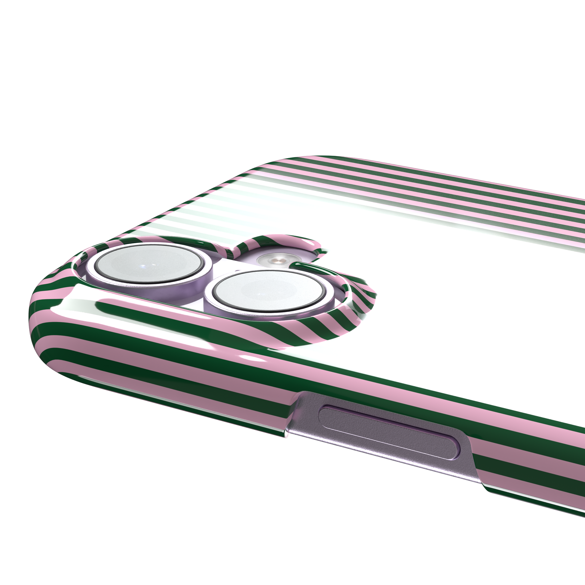Pinstripes, vertical dark green and pastel pink pinstripes, snap case, volume buttons detail, phone case by Caselier