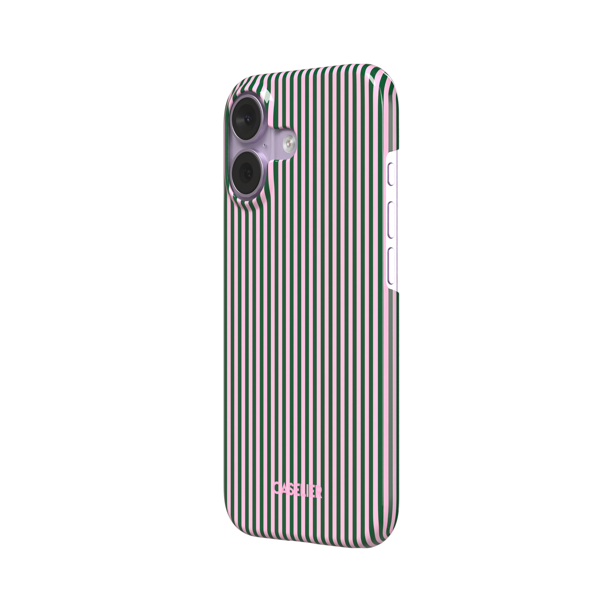 Pinstripes, vertical dark green and pastel pink pinstripes, snap case, right view, phone case by Caselier