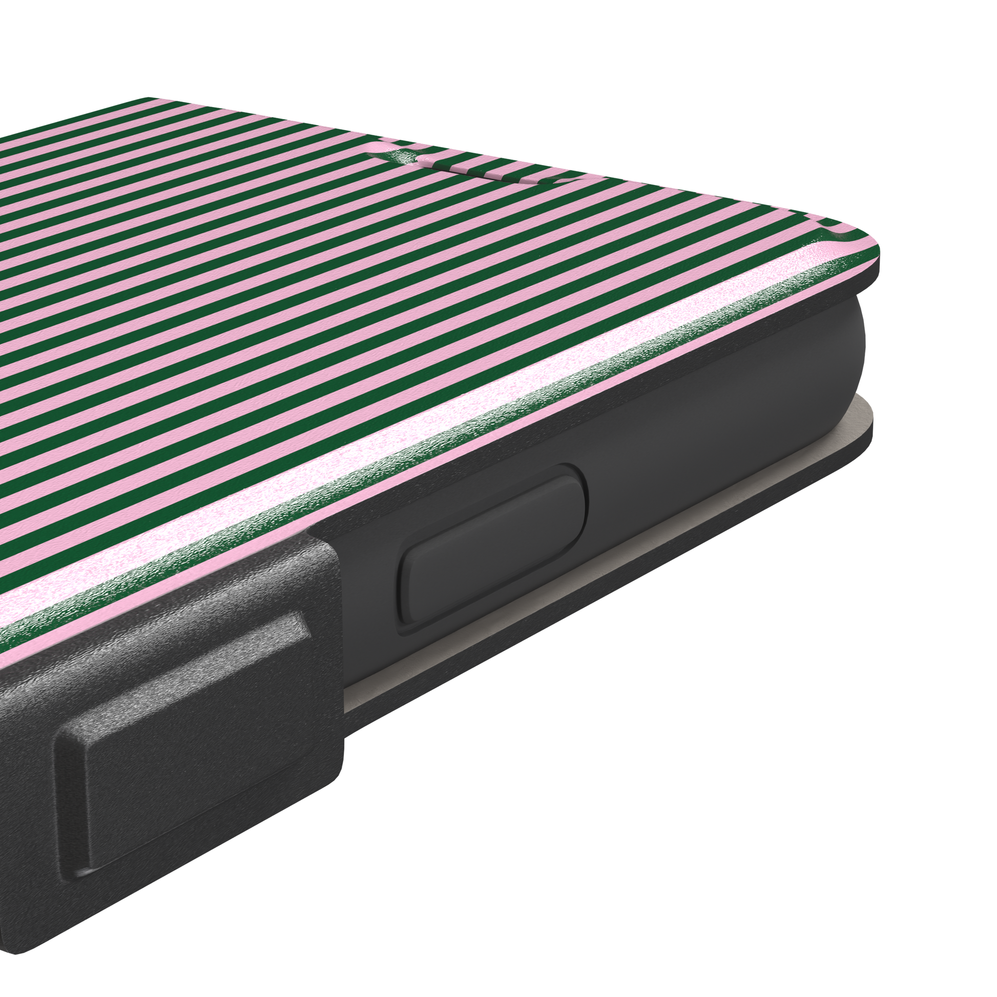 Pinstripes, vertical dark green and pastel pink pinstripes, wallet case, volume buttons detail, phone case by Caselier