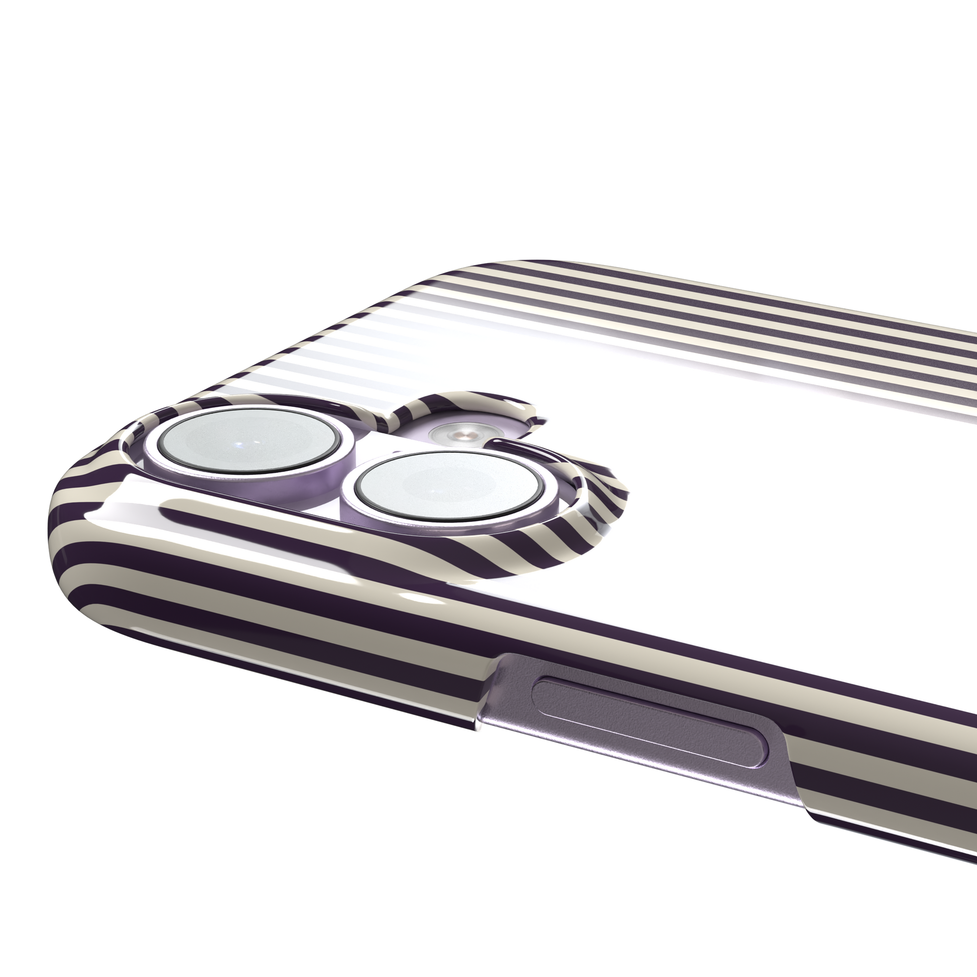 Pinstripes, vertical deep aubergine and cream pinstripes, snap case, volume buttons detail, phone case by Caselier