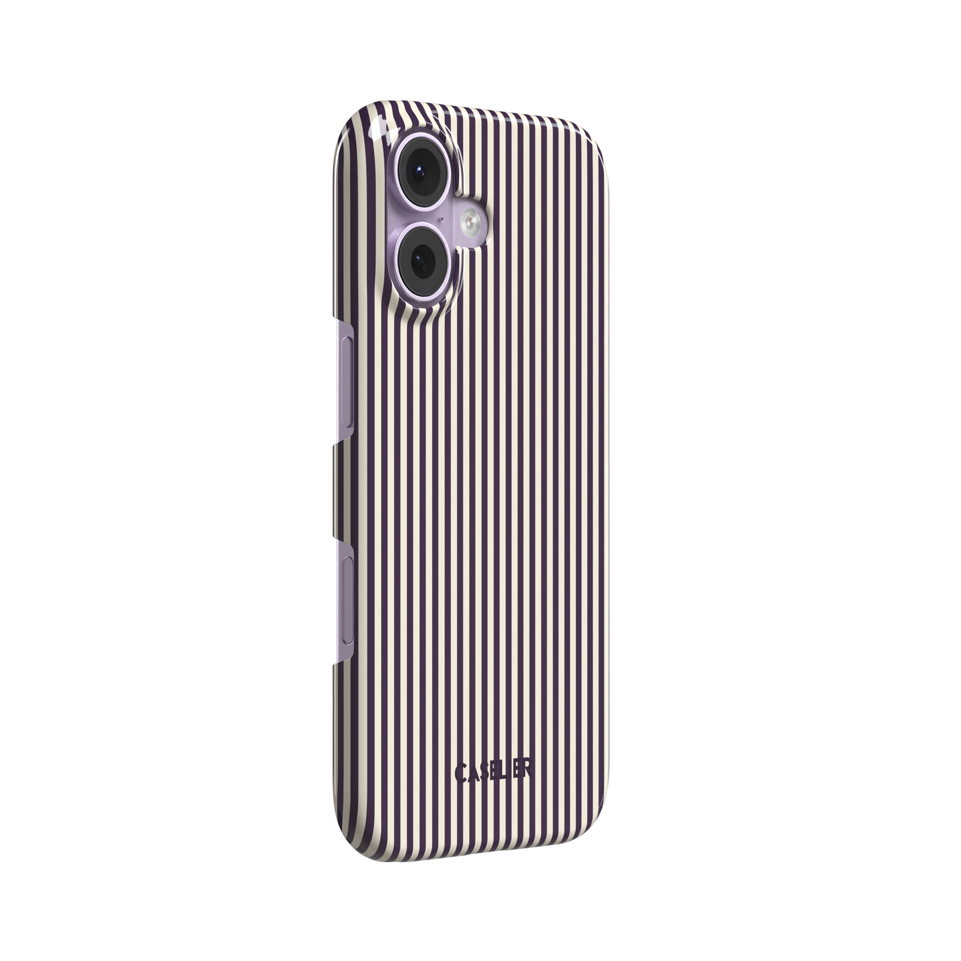 Pinstripes, vertical deep aubergine and cream pinstripes, snap case, left view, phone case by Caselier