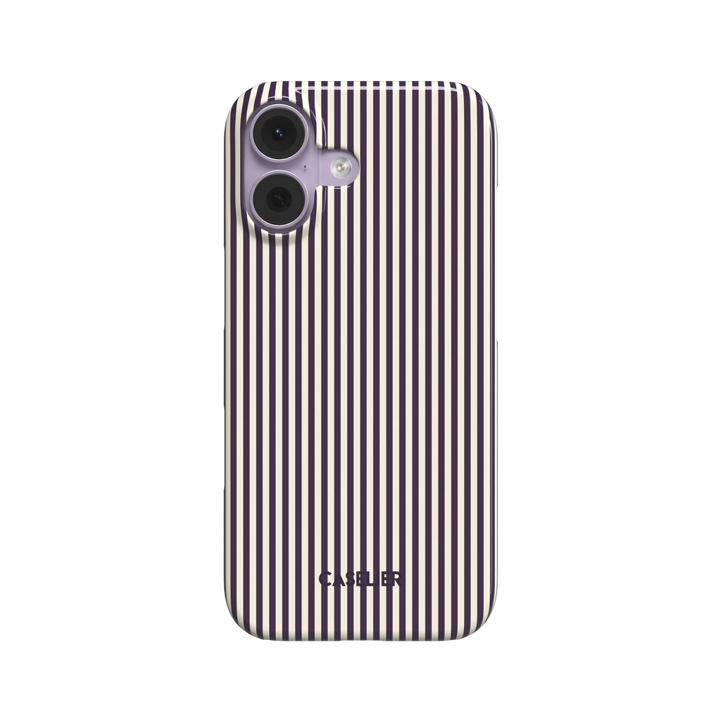 Pinstripes phone case in deep purple and off-white alternating vertical pinstripes on a glossy finish, phone case by Caselier - snap case, front view | Caselier