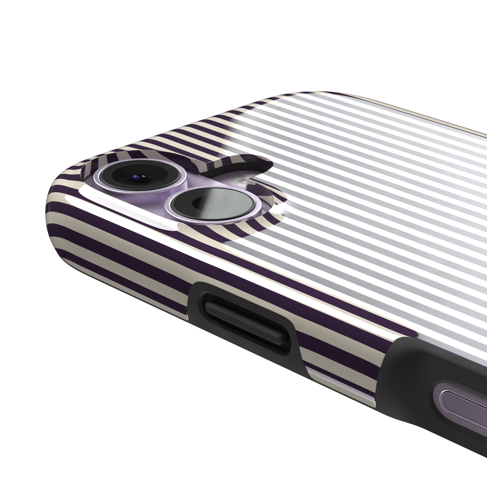 Pinstripes, vertical deep aubergine and cream pinstripes, tough case, volume buttons detail, phone case by Caselier