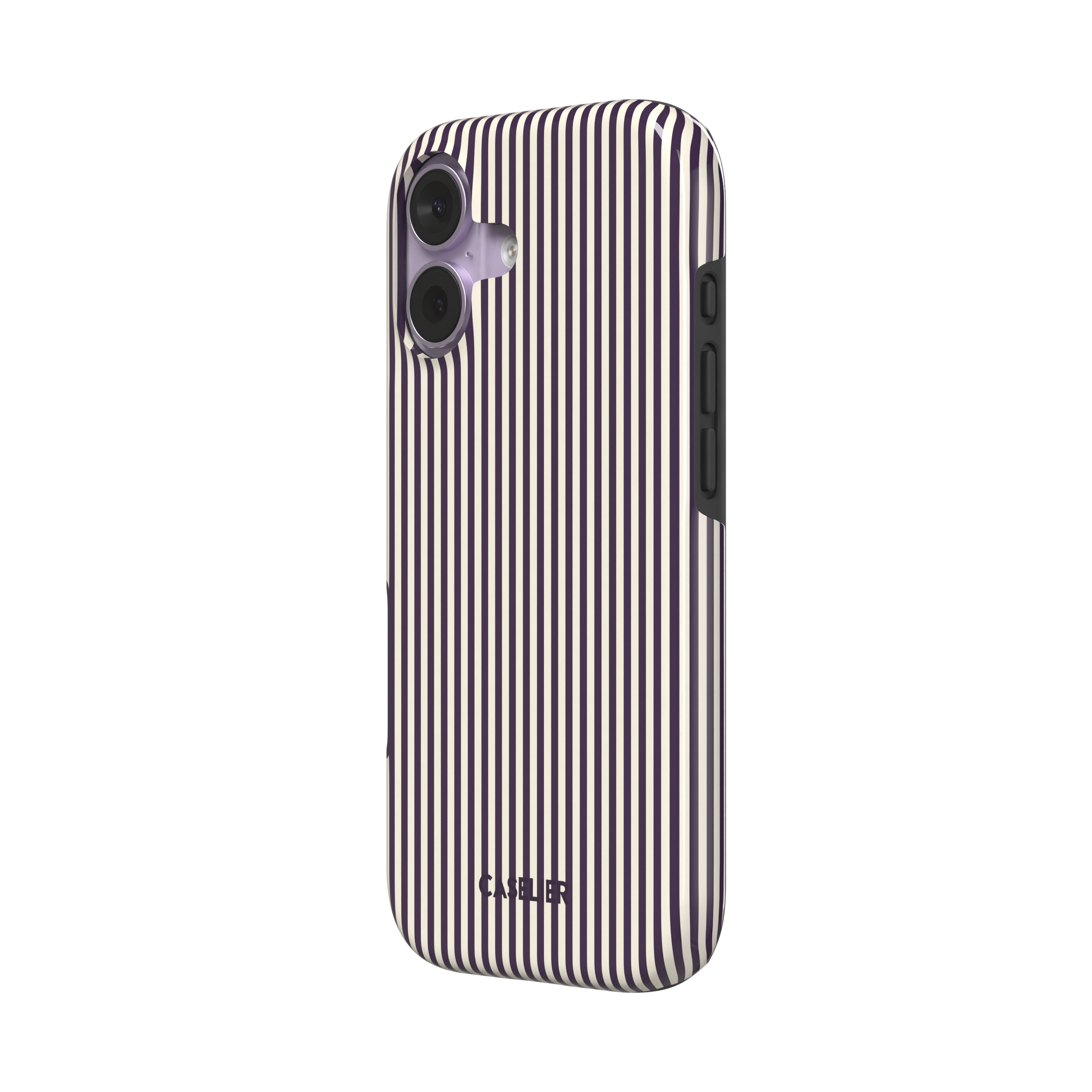Pinstripes, vertical deep aubergine and cream pinstripes, tough case, right view, phone case by Caselier