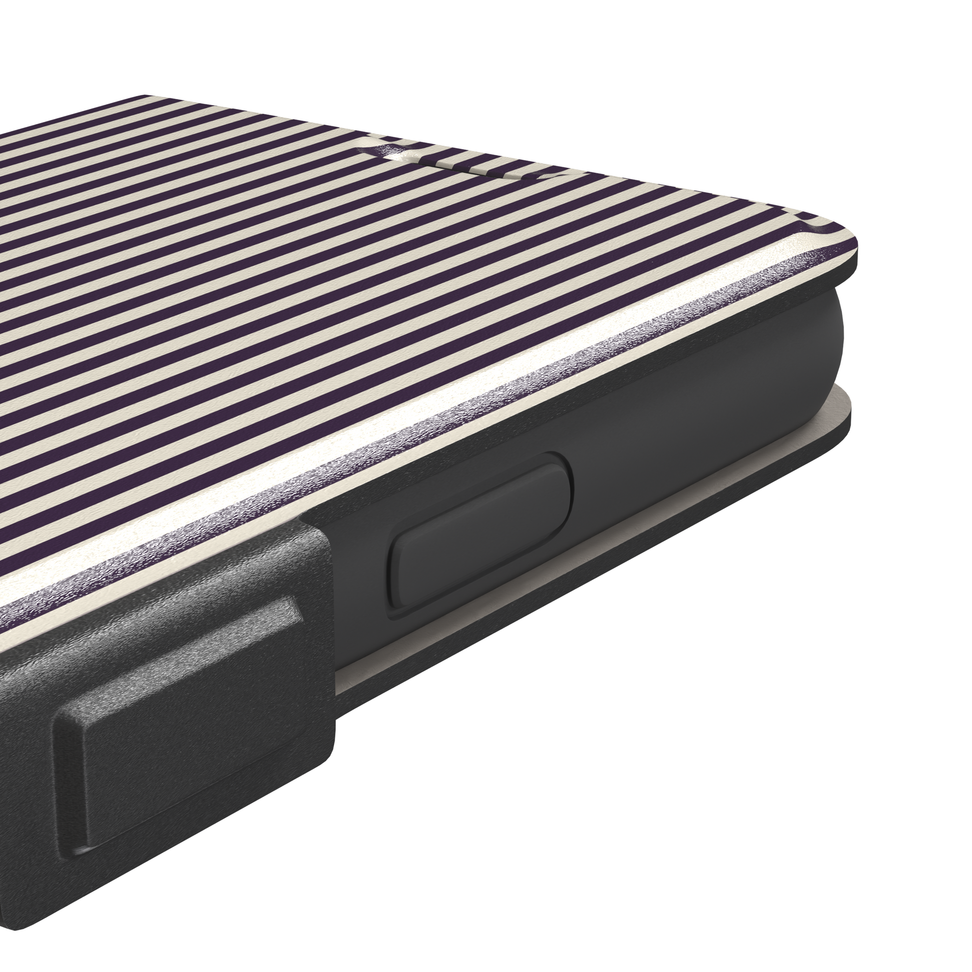 Pinstripes, vertical deep aubergine and cream pinstripes, wallet case, volume buttons detail, phone case by Caselier