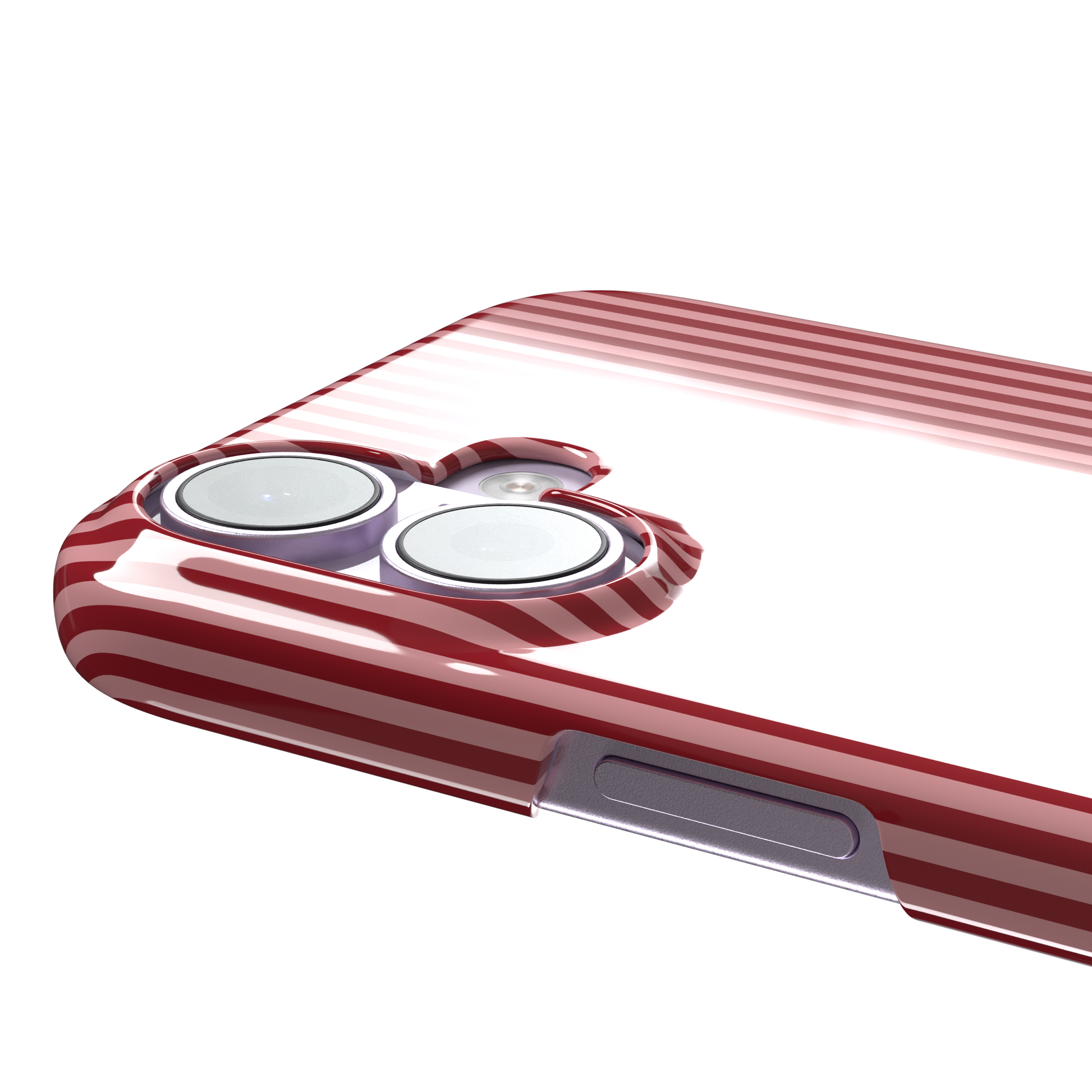 Pinstripes, vertical red and pink candy-stripe pinstripes, snap case, volume buttons detail, phone case by Caselier