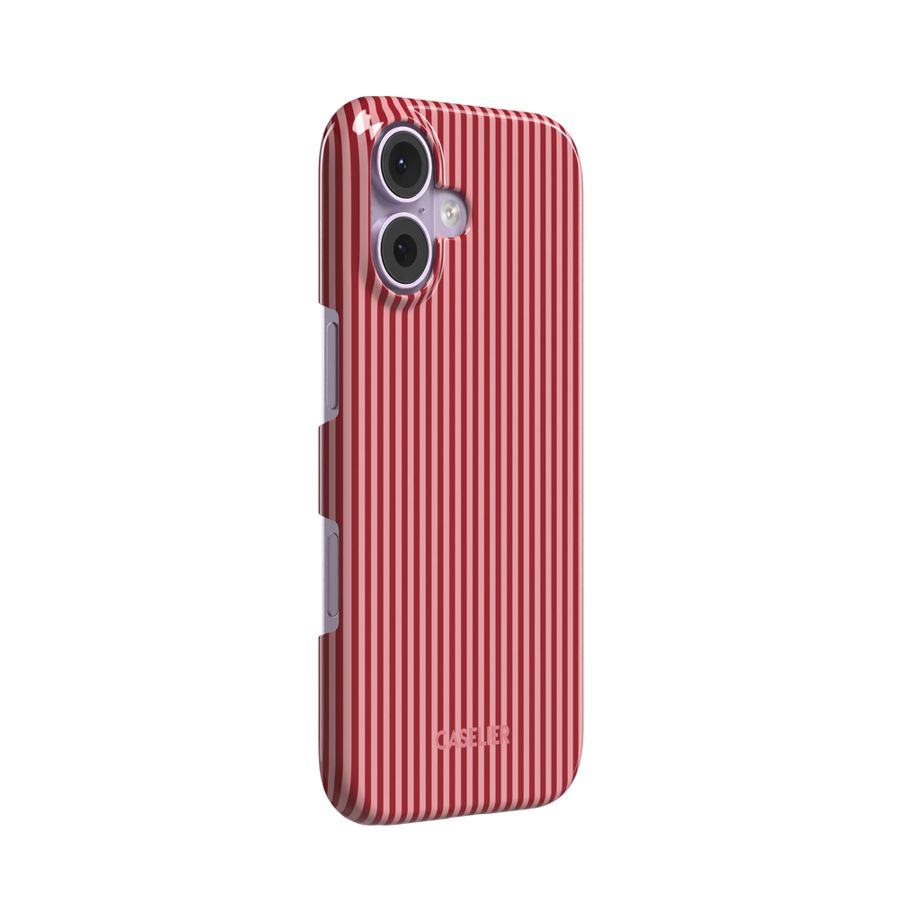 Pinstripes, vertical red and pink candy-stripe pinstripes, snap case, left view, phone case by Caselier