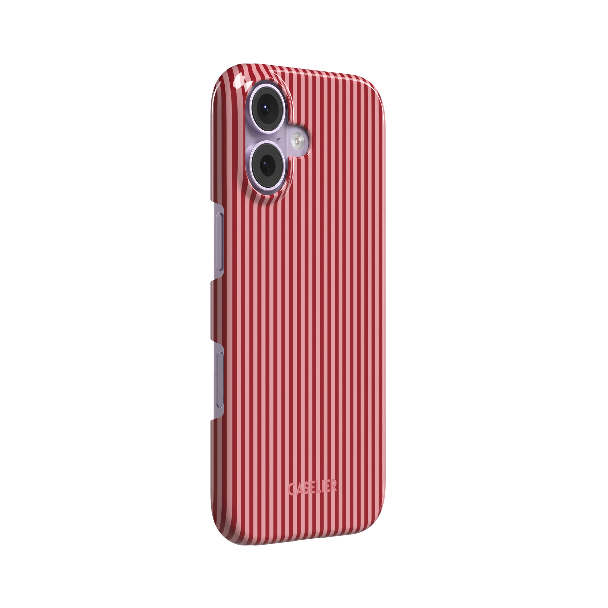 Pinstripes, vertical red and pink candy-stripe pinstripes, snap case, left view, phone case by Caselier