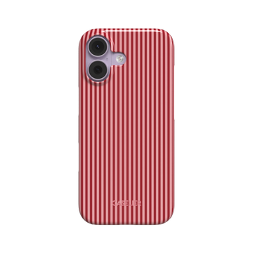 Pinstripes phone case in deep red and soft pink alternating vertical pinstripes on a glossy finish, phone case by Caselier - snap case, front view | Caselier