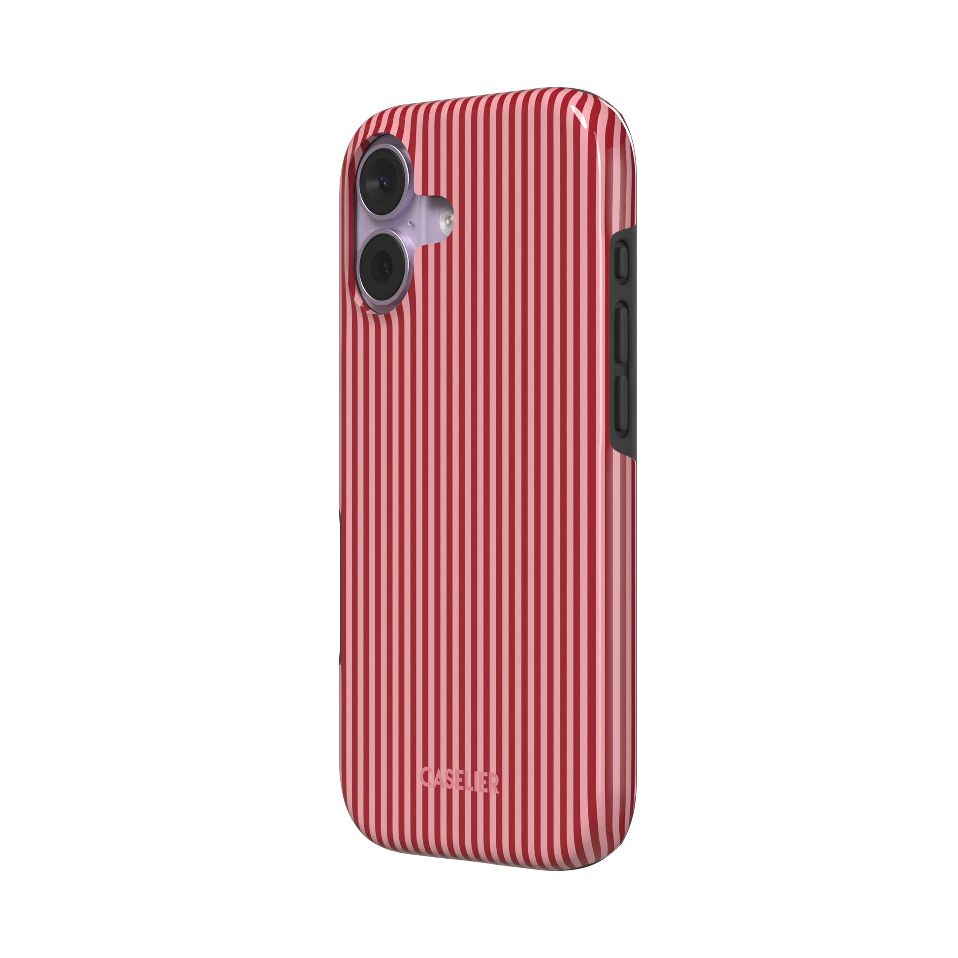 Pinstripes, vertical red and pink candy-stripe pinstripes, tough case, right view, phone case by Caselier