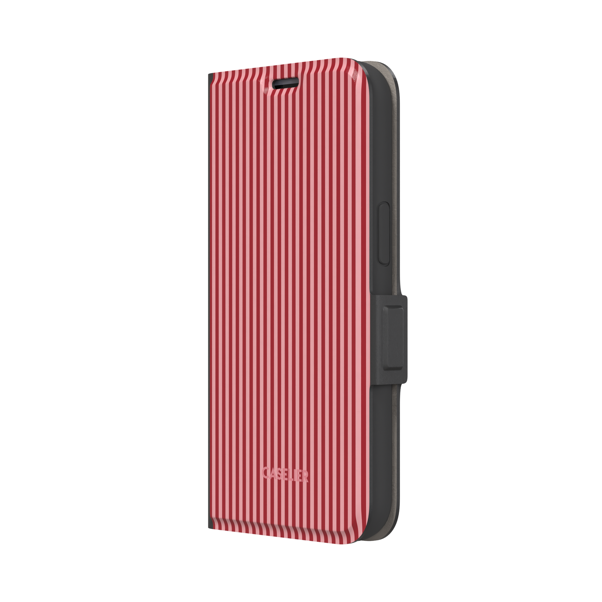 Pinstripes, vertical red and pink candy-stripe pinstripes, wallet case, right view, phone case by Caselier