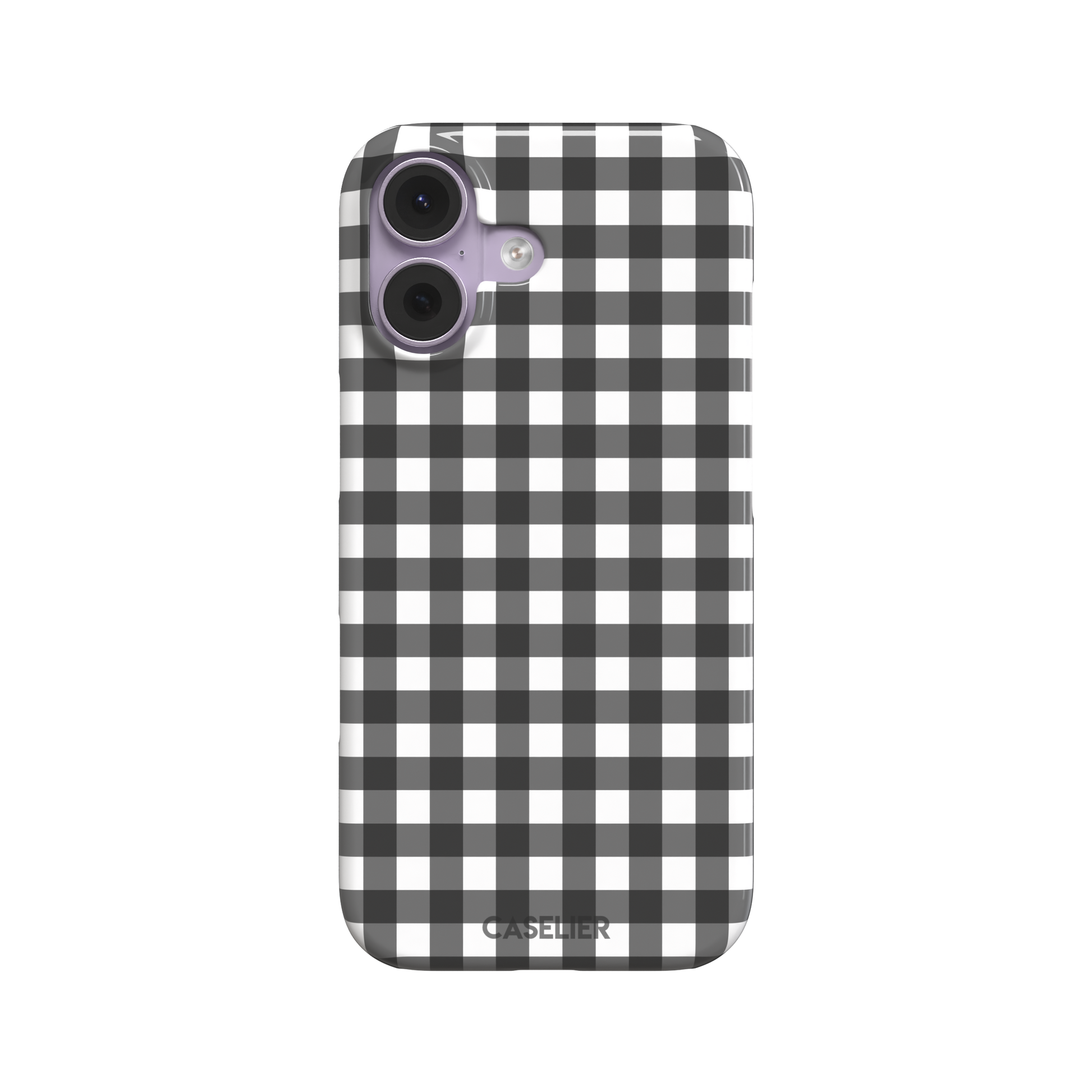 Plaid gingham check phone case in charcoal grey and white, phone case by Caselier — snap case, front view