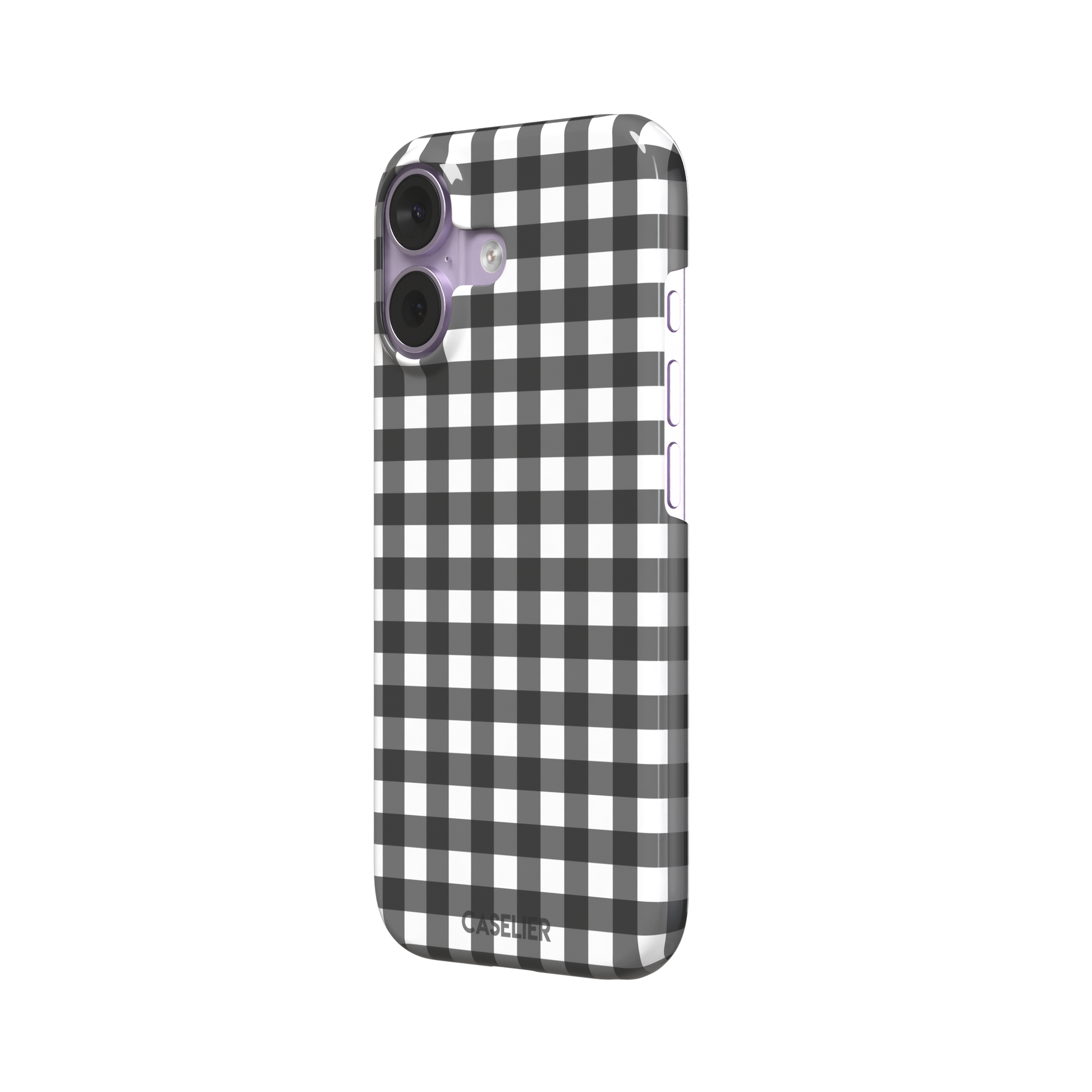 Plaid gingham check phone case in charcoal grey and white, phone case by Caselier — snap case, right view