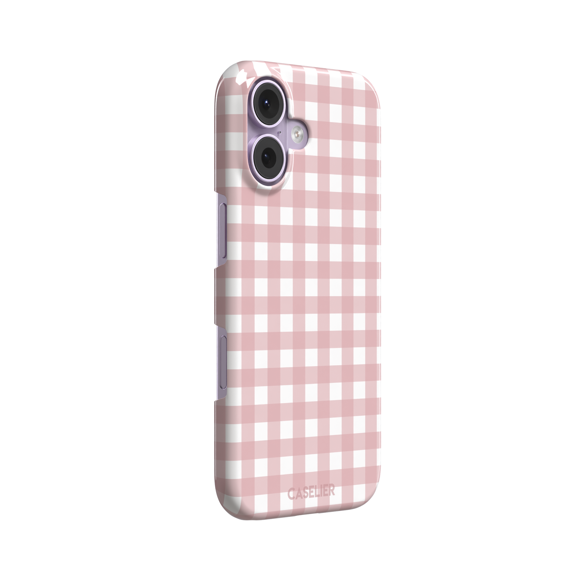 Plaid gingham check phone case in blush pink and white, phone case by Caselier — snap case, left view